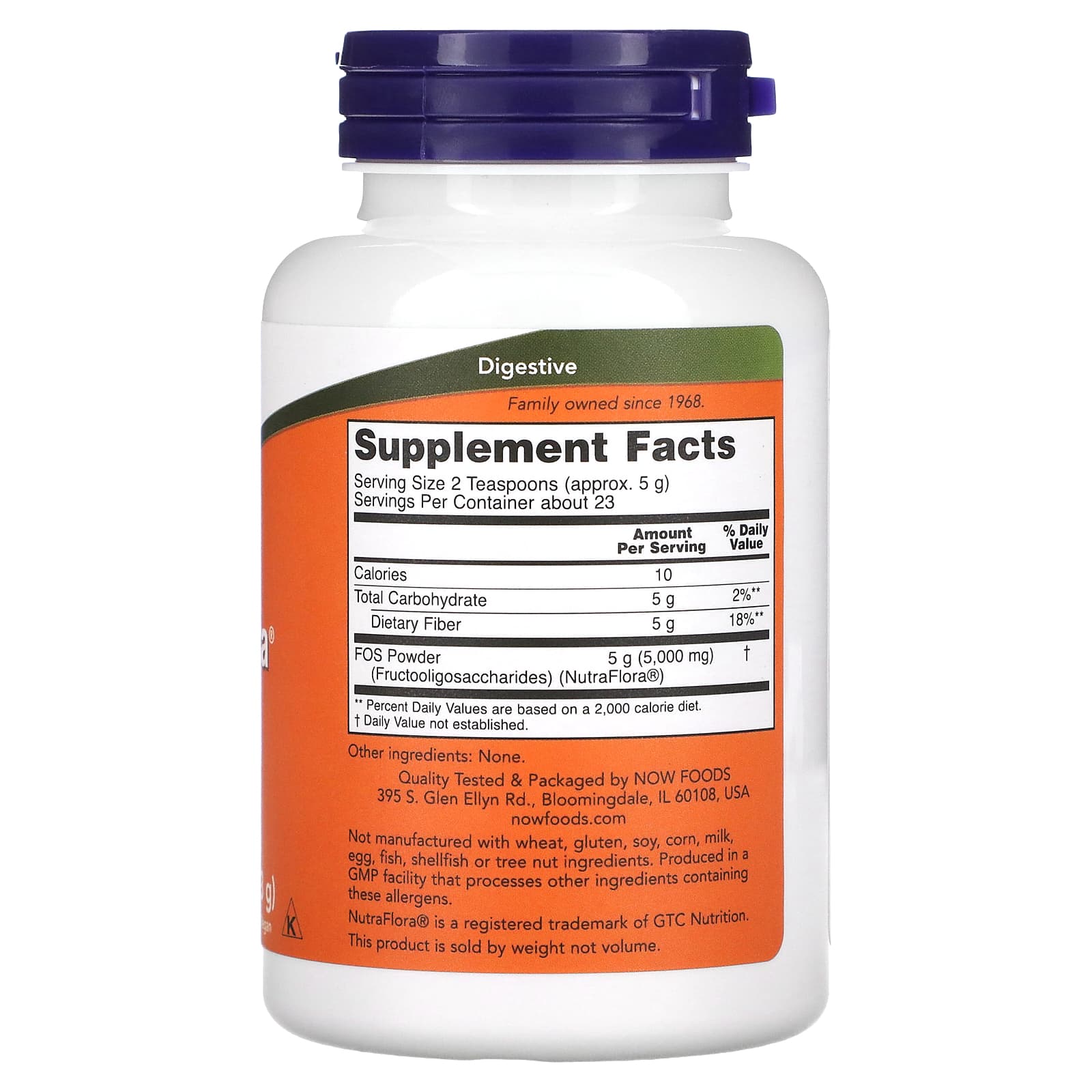 NutraFlora FOS, Pó Puro, 113 gramas, Now Foods