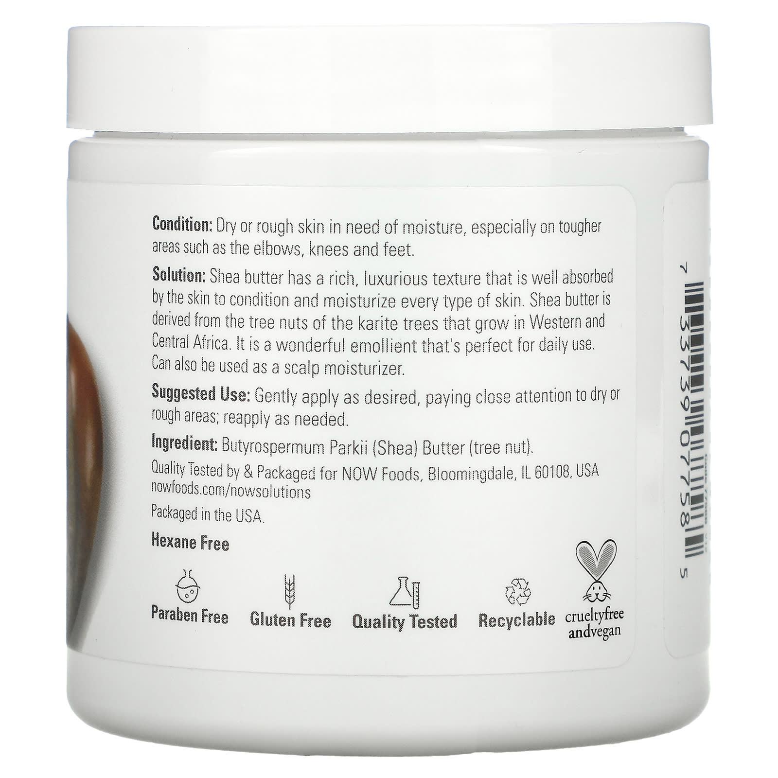 Manteiga de Karité - 100% Natural, 207 ml., Now Foods