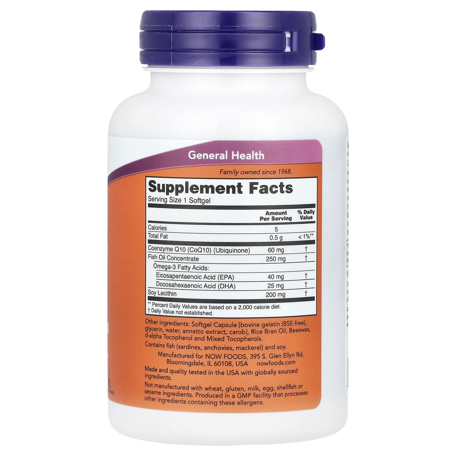 CoQ10 com Ômega-3 - 60mg, 120 softgels, Now Foods