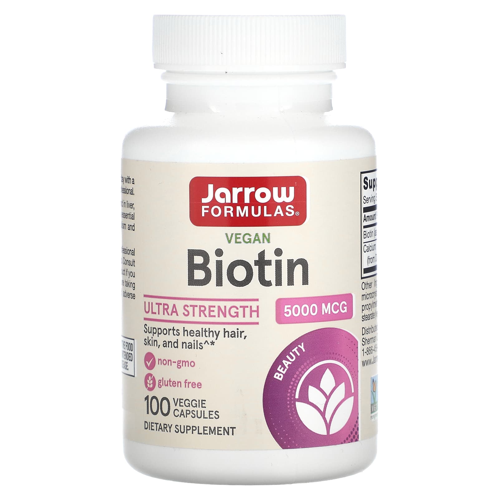 Biotina, 5000mcg - 100 cápsulas vegetais, Jarrow Formulas