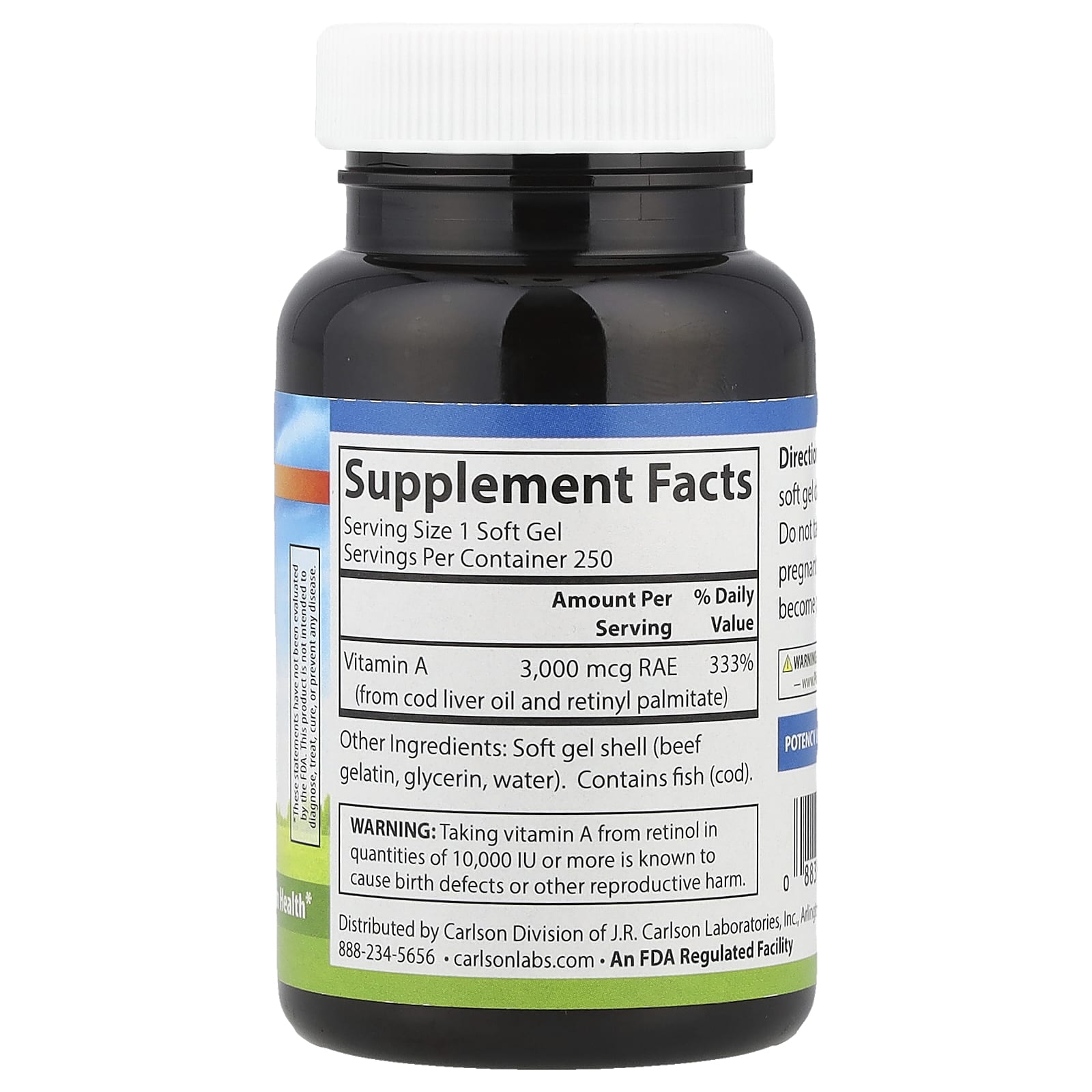 Vitamina A, 10.000 UI - 250 cápsulas gelatinosas - Carlson Labs
