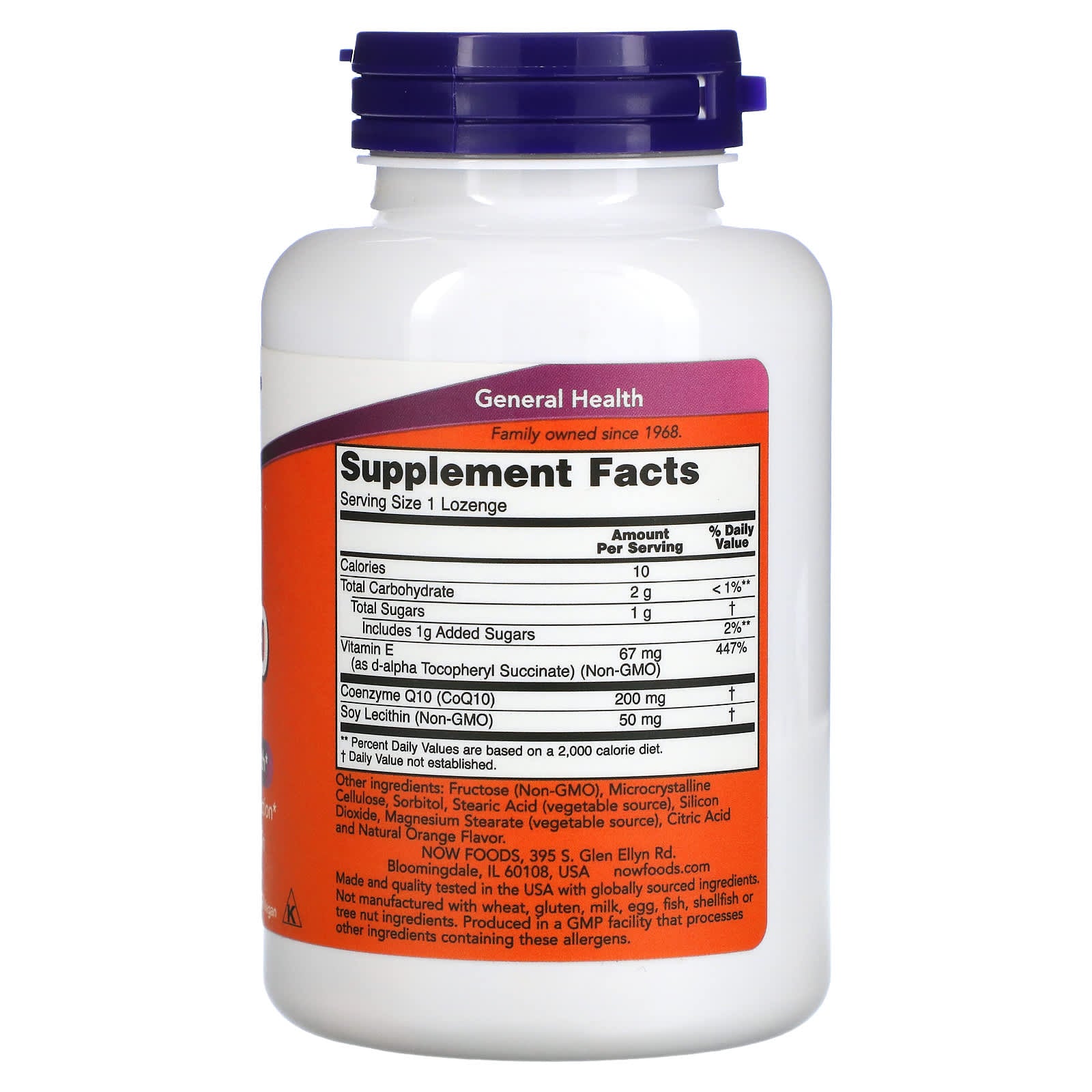 CoQ10 com Lecitina e Vitamina E - 200mg (Mastigável), 90 lozenges, Now Foods