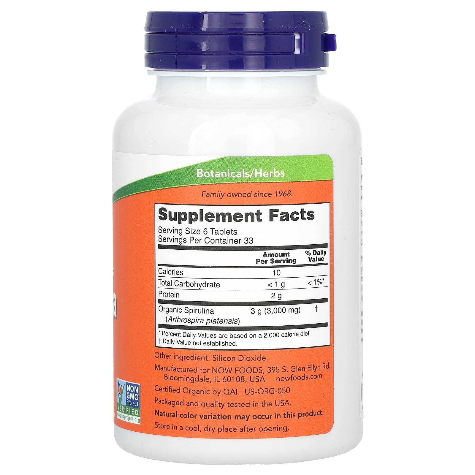 Espirulina - 500mg, 200 comprimidos, Now Foods