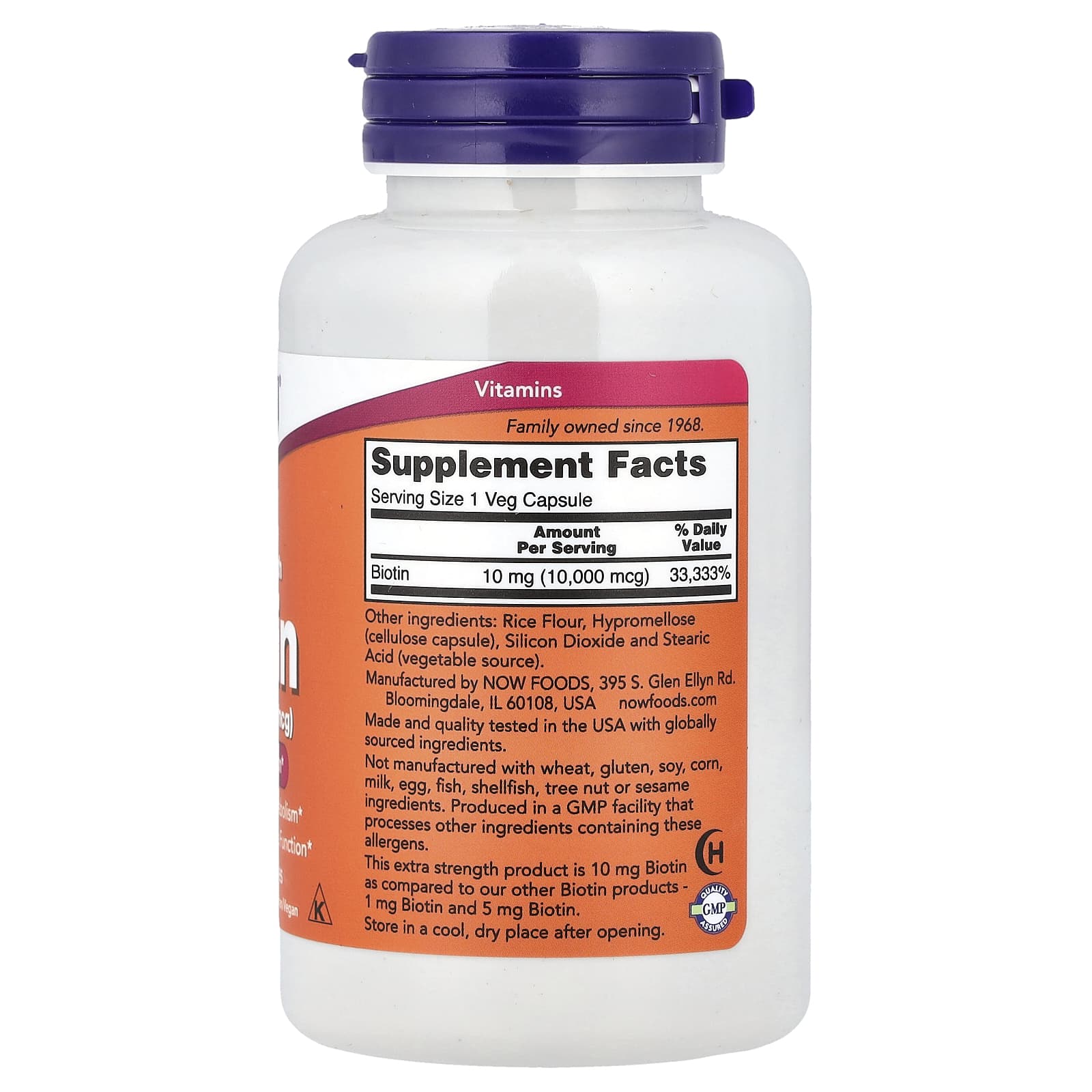 Biotina Extra Forte 10.000 mcg, 120 Cápsulas Vegetarianas, Now Foods