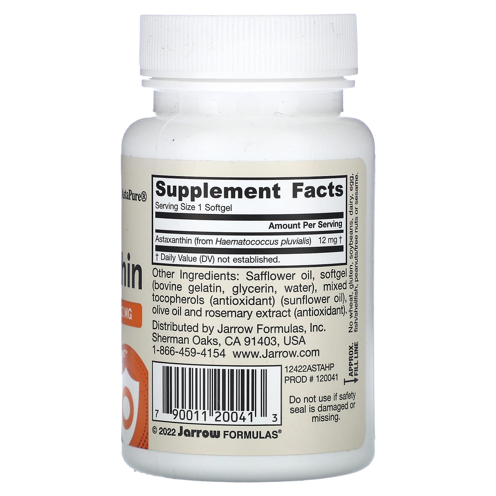 Astaxantina 12 mg, 30 cápsulas, Jarrow Formulas