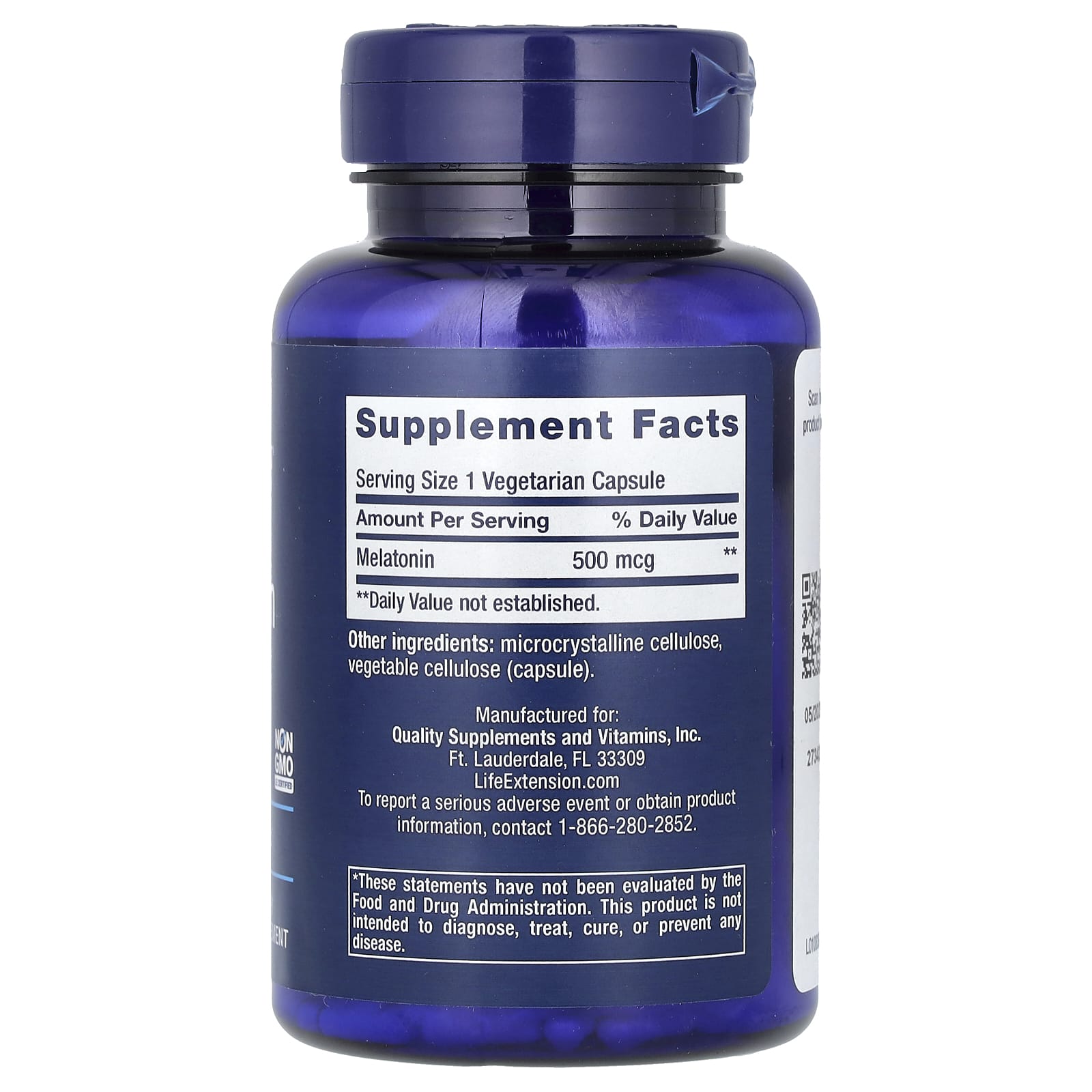 Melatonina, 500mcg, 200 pastilhas vegetarianas, Life Extension