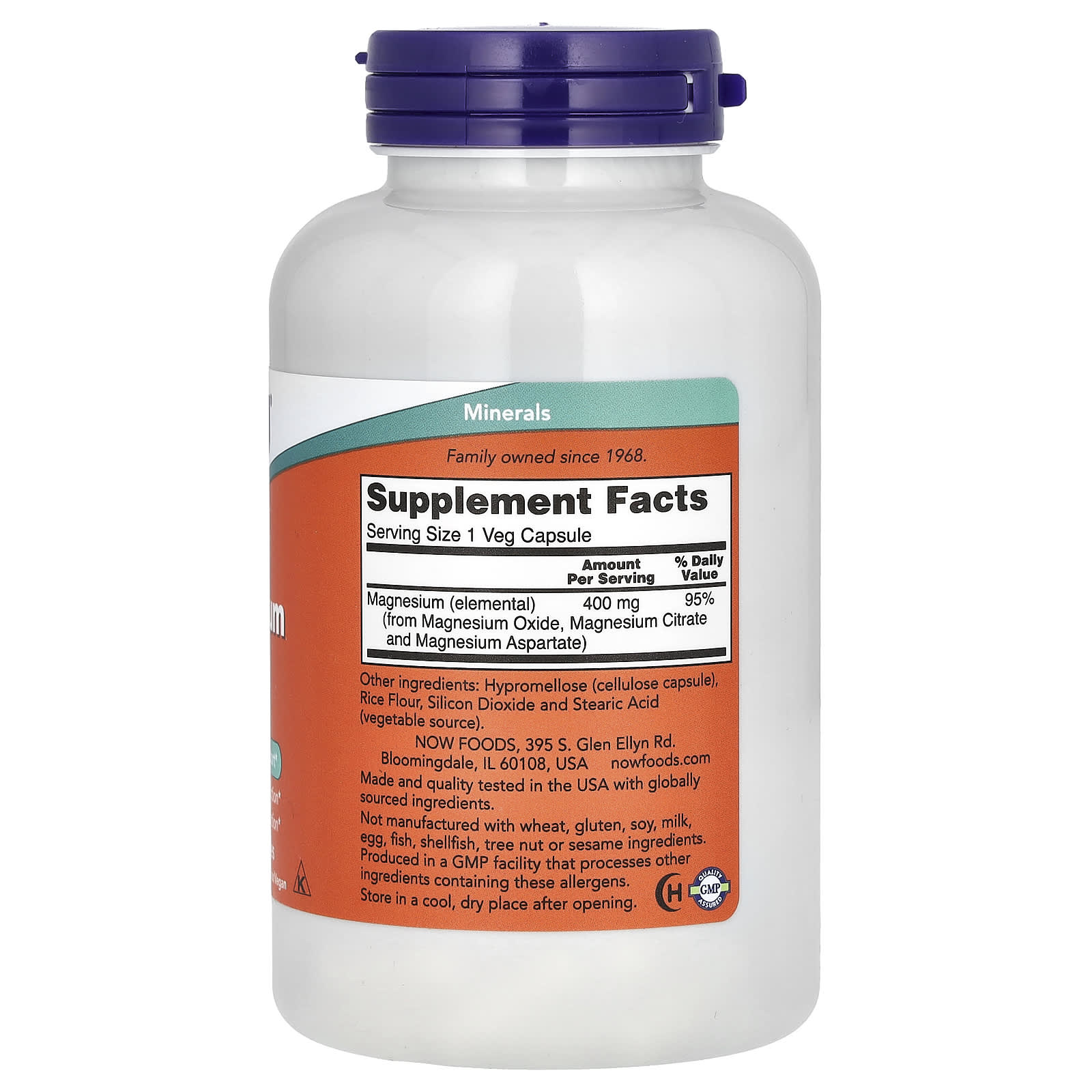 Magnésio, 400mg, 180 vcaps, Now Foods