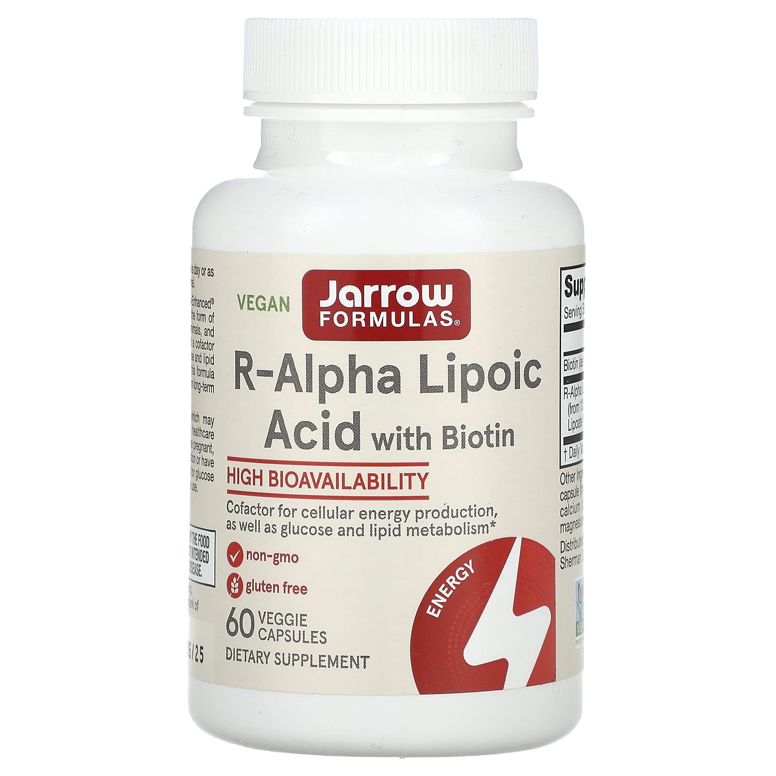 Ácido R-Alfa Lipóico com Biotina - 60 cápsulas vegetais, Jarrow Formulas