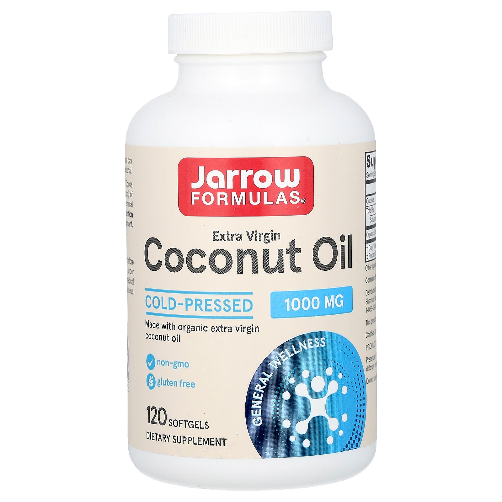 Óleo de coco extra virgem, 1000 mg - 120 cápsulas gelatinosas, Jarrow Formulas