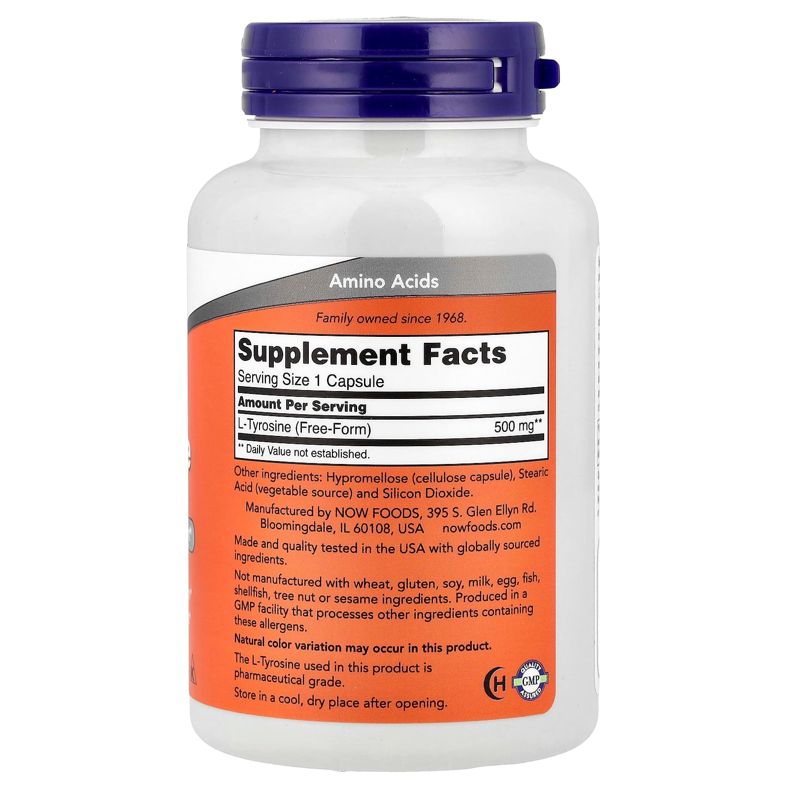 L-Tirosina 500 mg, 120 Cápsulas, Now Foods