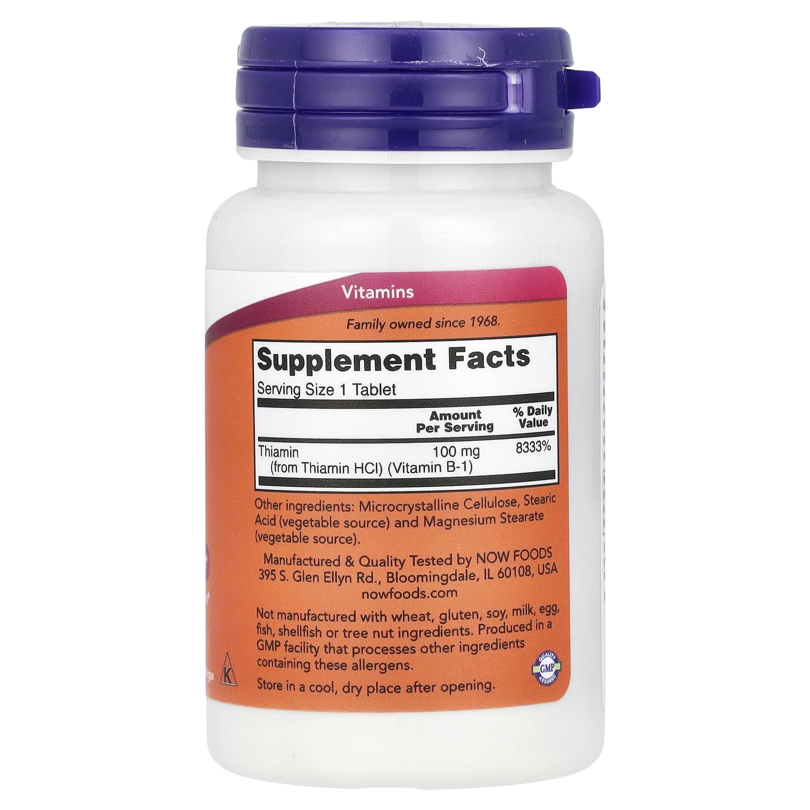 Vitamina B-1 Tiamina, 100mg, 100 comprimidos, Now Foods
