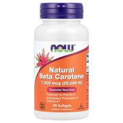 Beta Caroteno Natural - 7 500 mcg (25 000 UI), 90 softgels, Now Foods