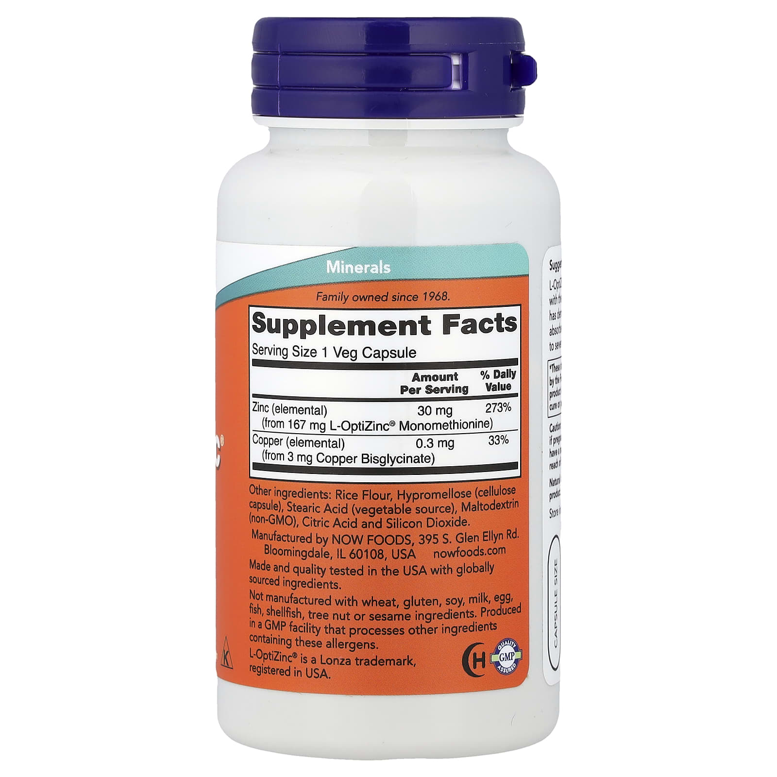 L-OptiZinco, 30mg, 100 vcaps, Now Foods