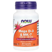 Mega D-3 & MK-7, 5000UI / 180mcg, 60 Cápsulas Vegetais, Now Foods