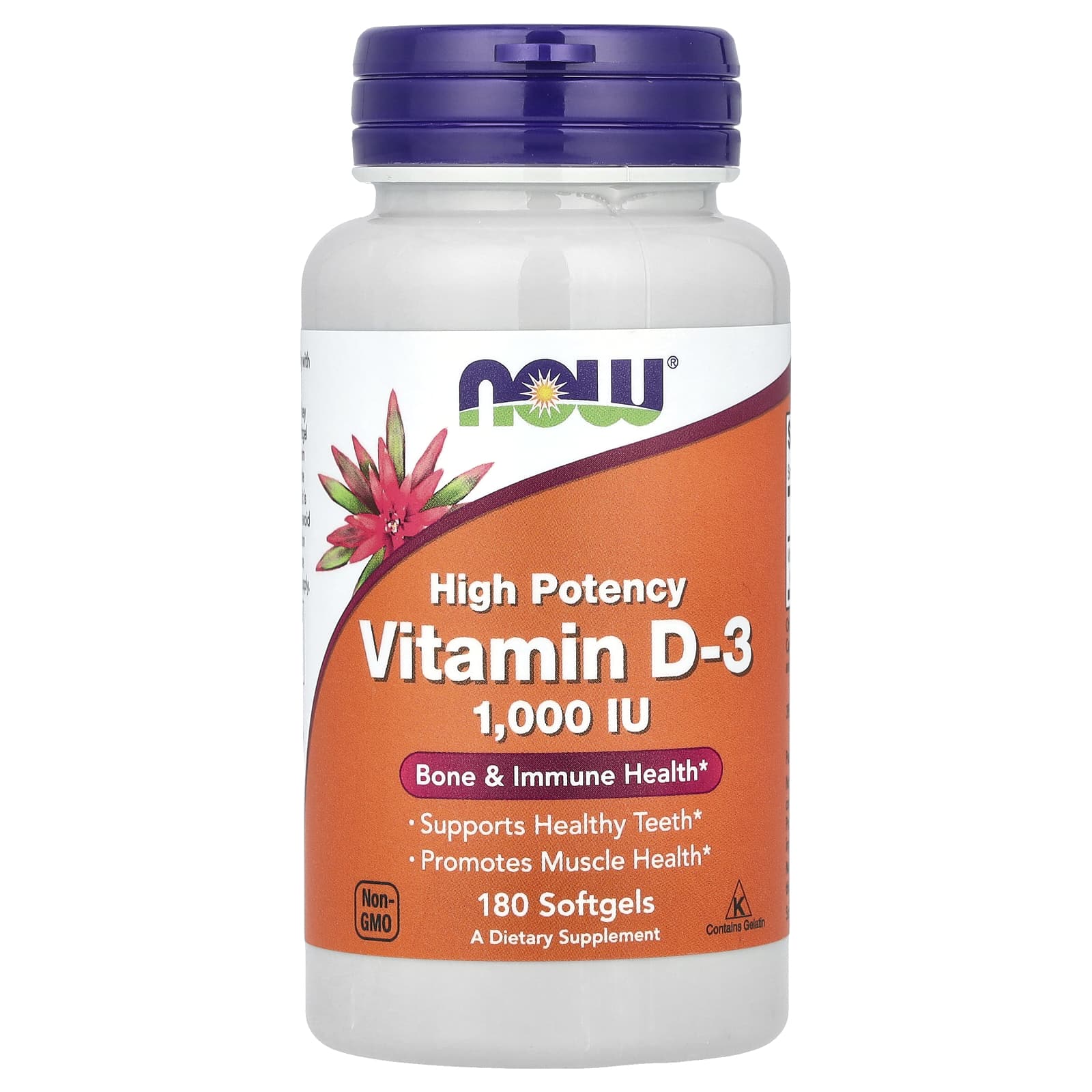 Vitamina D-3, 1000 UI, 180 cápsulas gelatinosas, Now Foods