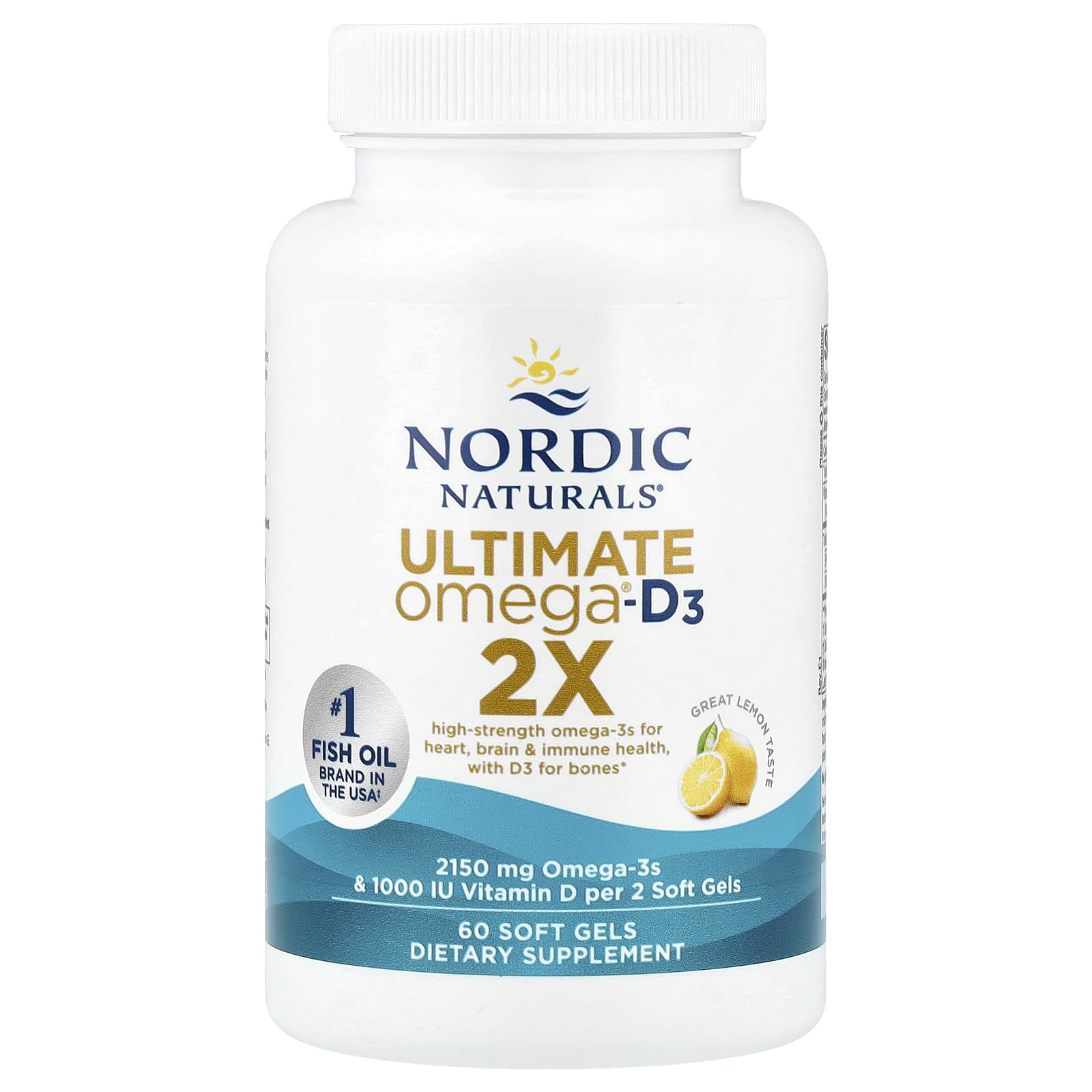 Ultimate Omega 2X com Vitamina D3, 2150mg Limão - 60 cápsulas gelatinosas, Nordic Naturals