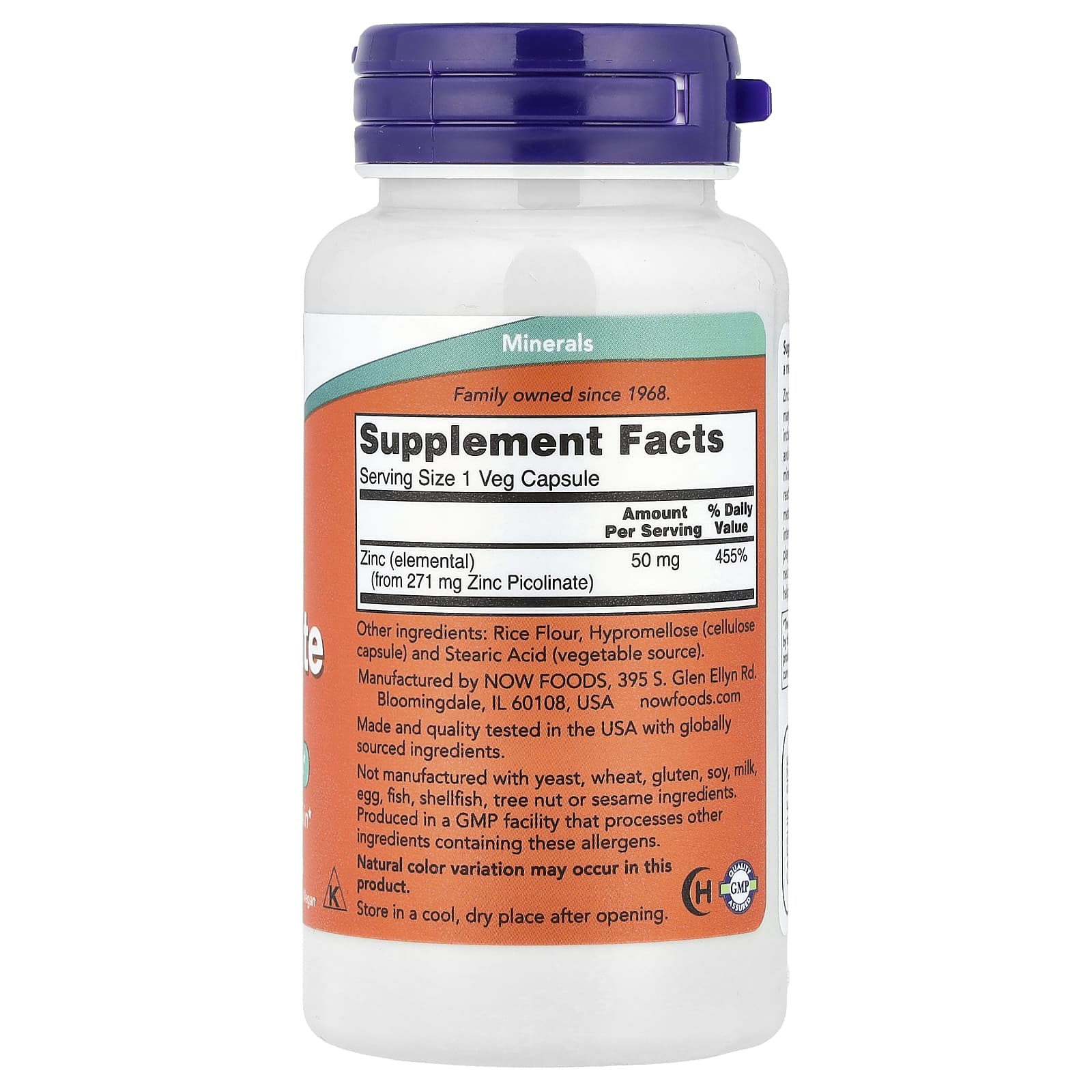 Picolinato de Zinco - 50mg, 120 vcaps, Now Foods