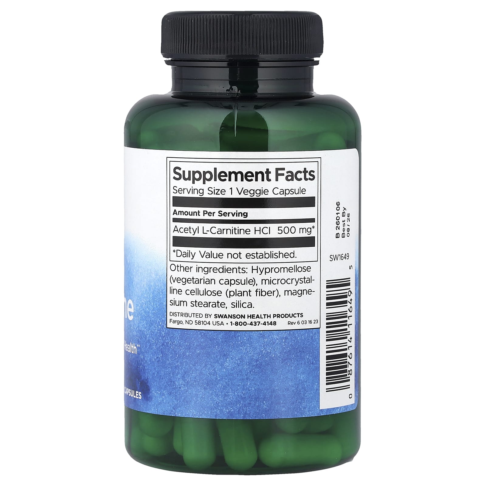 Acetil L-Carnitina, 500mg, 100 vcaps, Swanson