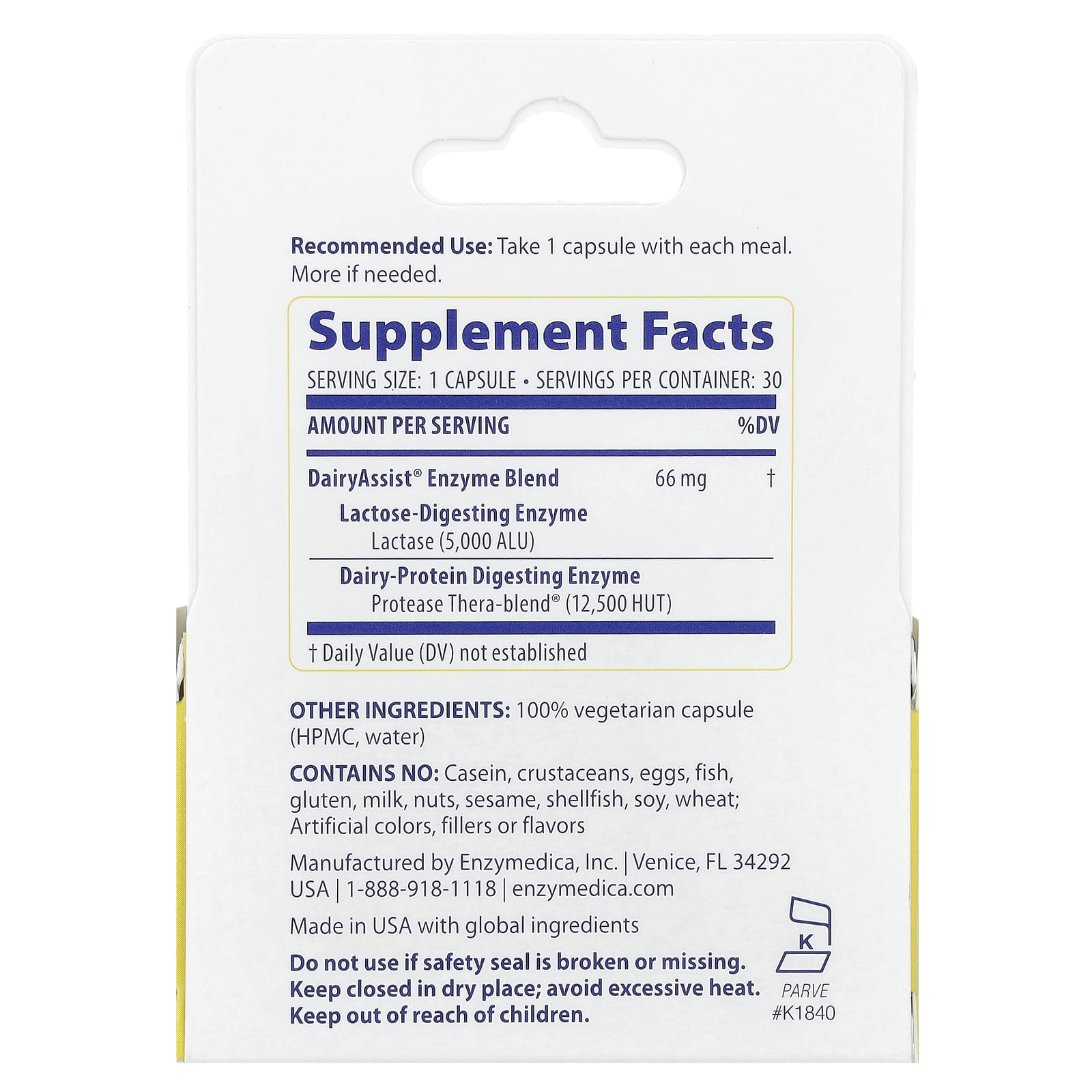 DairyAssist - 30 cápsulas - Enzymedica