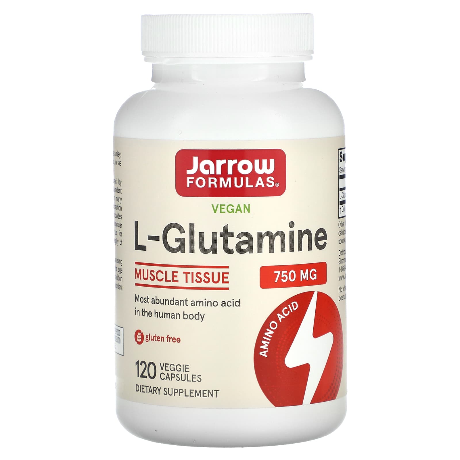 L-Glutamina 750 mg, 120 Cápsulas Vegetarianas, Jarrow Formulas