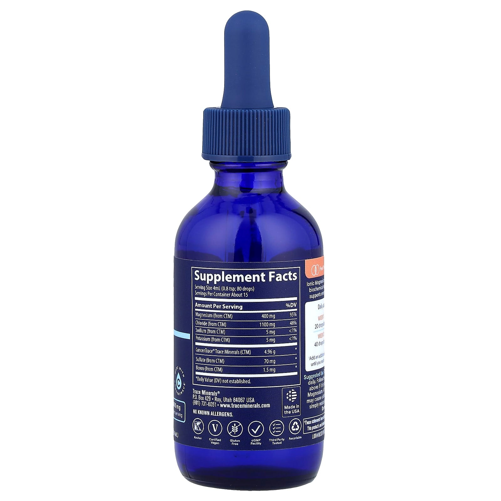 Magnésio iônico, 400 mg, 2 fl oz (118 ml), Trace Minerals Research