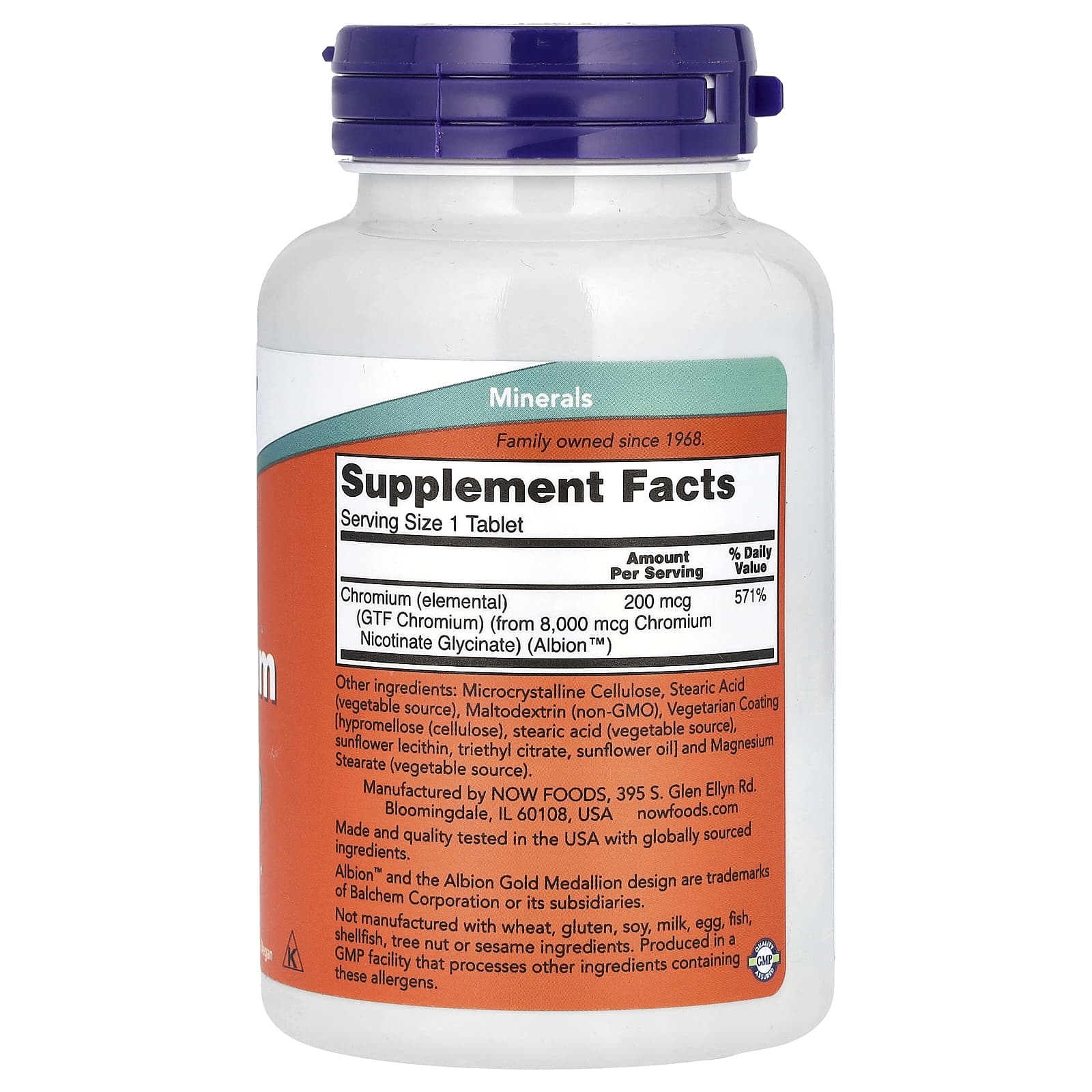 GTF Cromo - 200mcg, 250 comprimidos, Now Foods