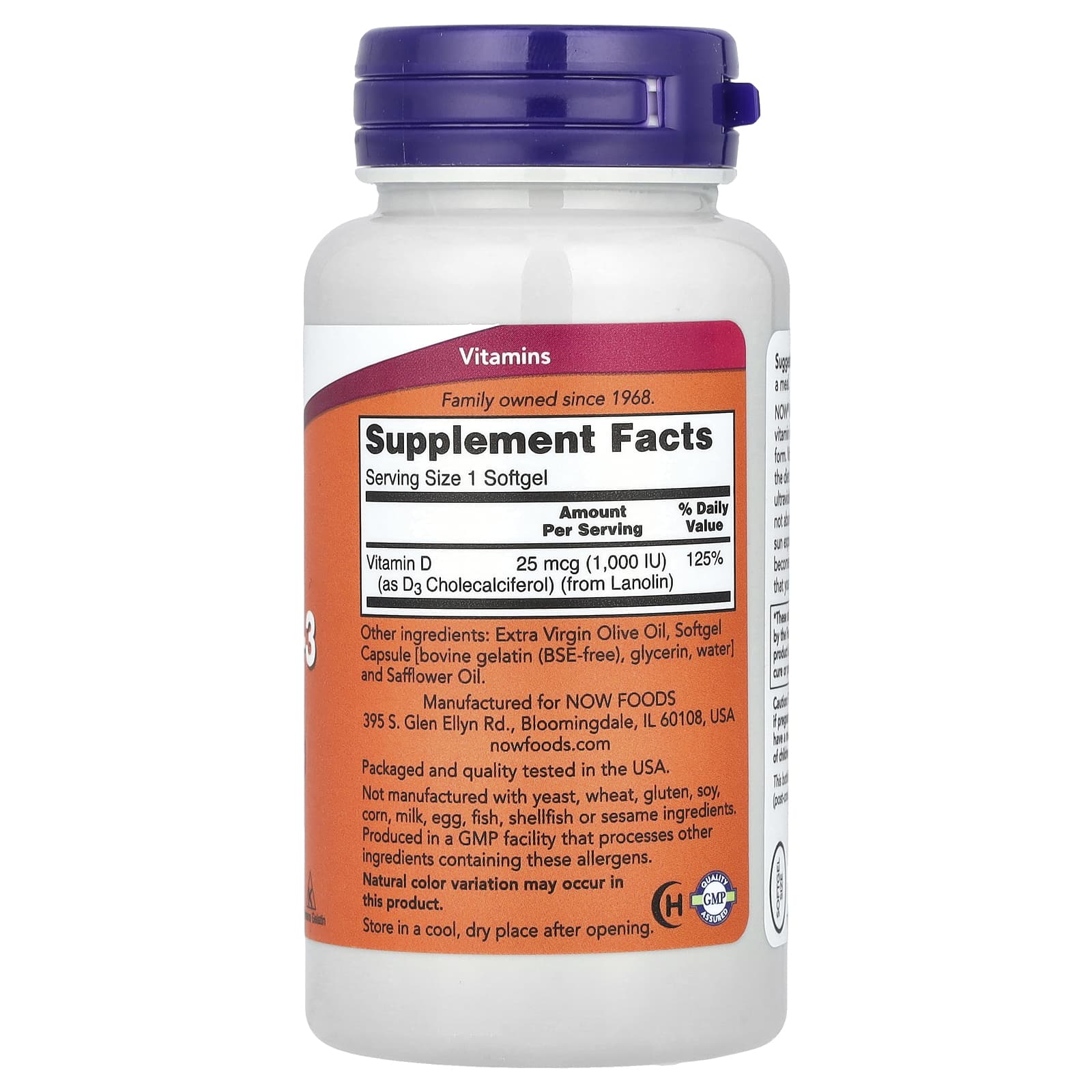 Vitamina D-3 10.000 UI 120sft - Now Foods