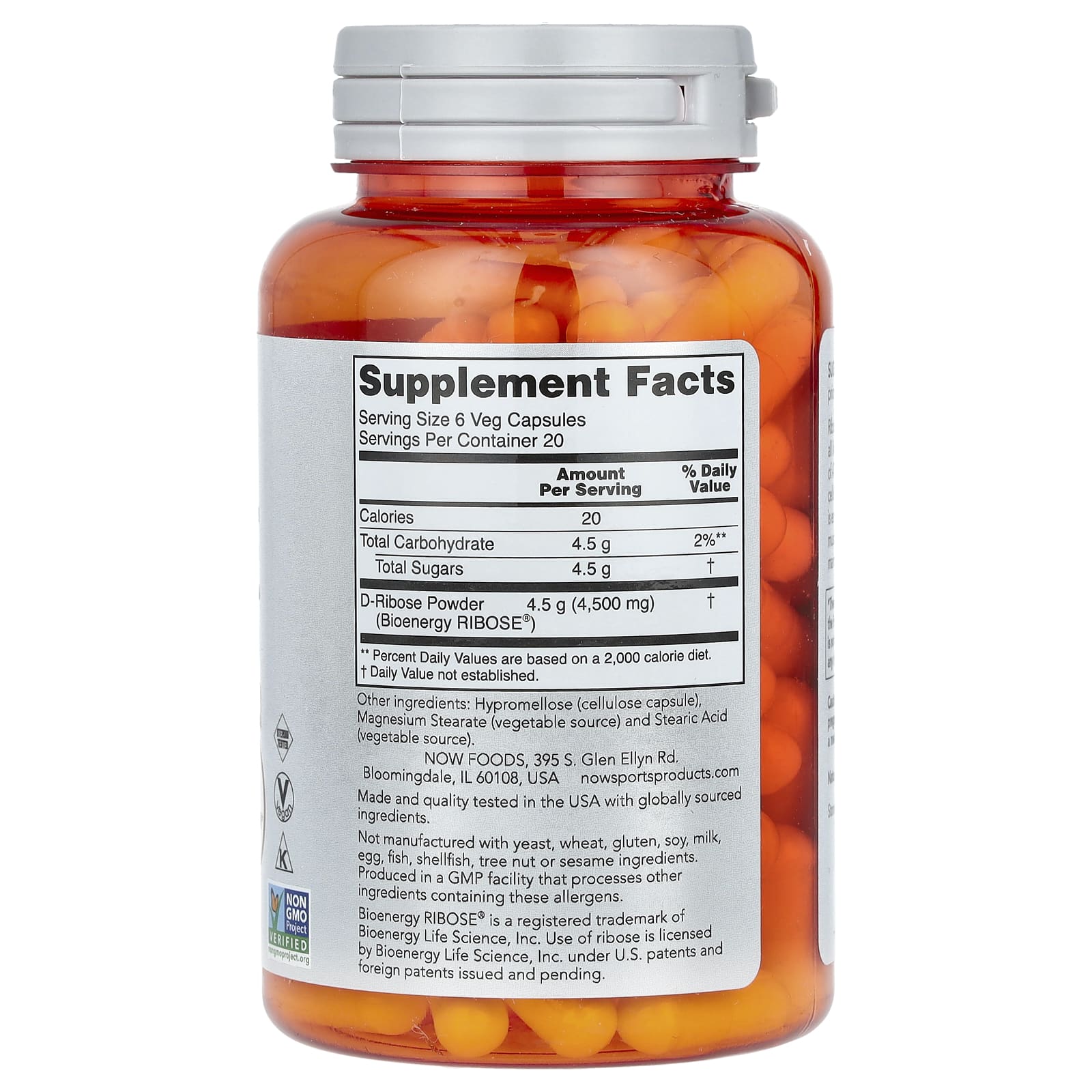 D-Ribose 750 mg, 120 Cápsulas, Now Foods