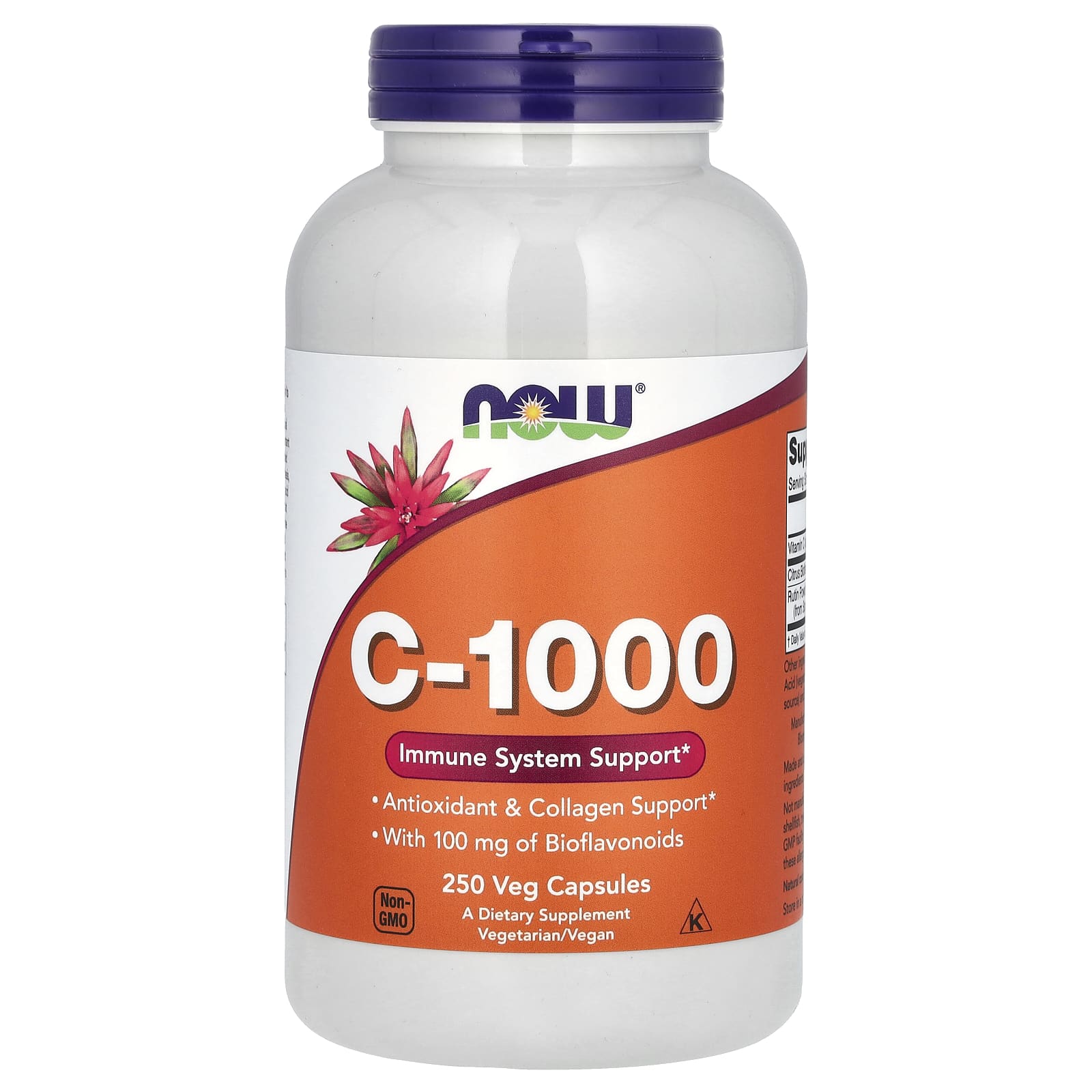 Vitamina C-1000 com 100mg de Bioflavonoides, 250 vcaps, Now Foods