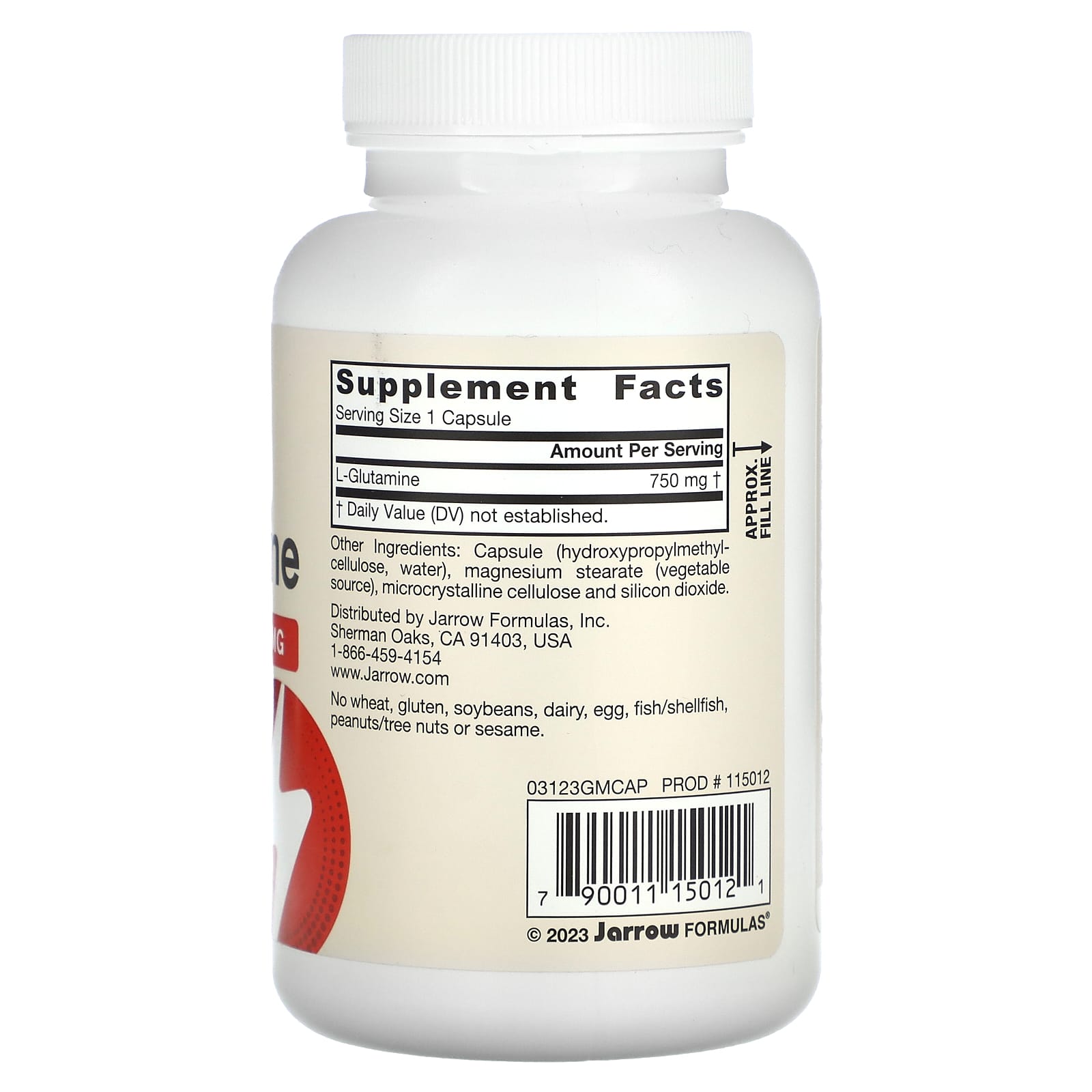 L-Glutamina 750 mg, 120 Cápsulas Vegetarianas, Jarrow Formulas
