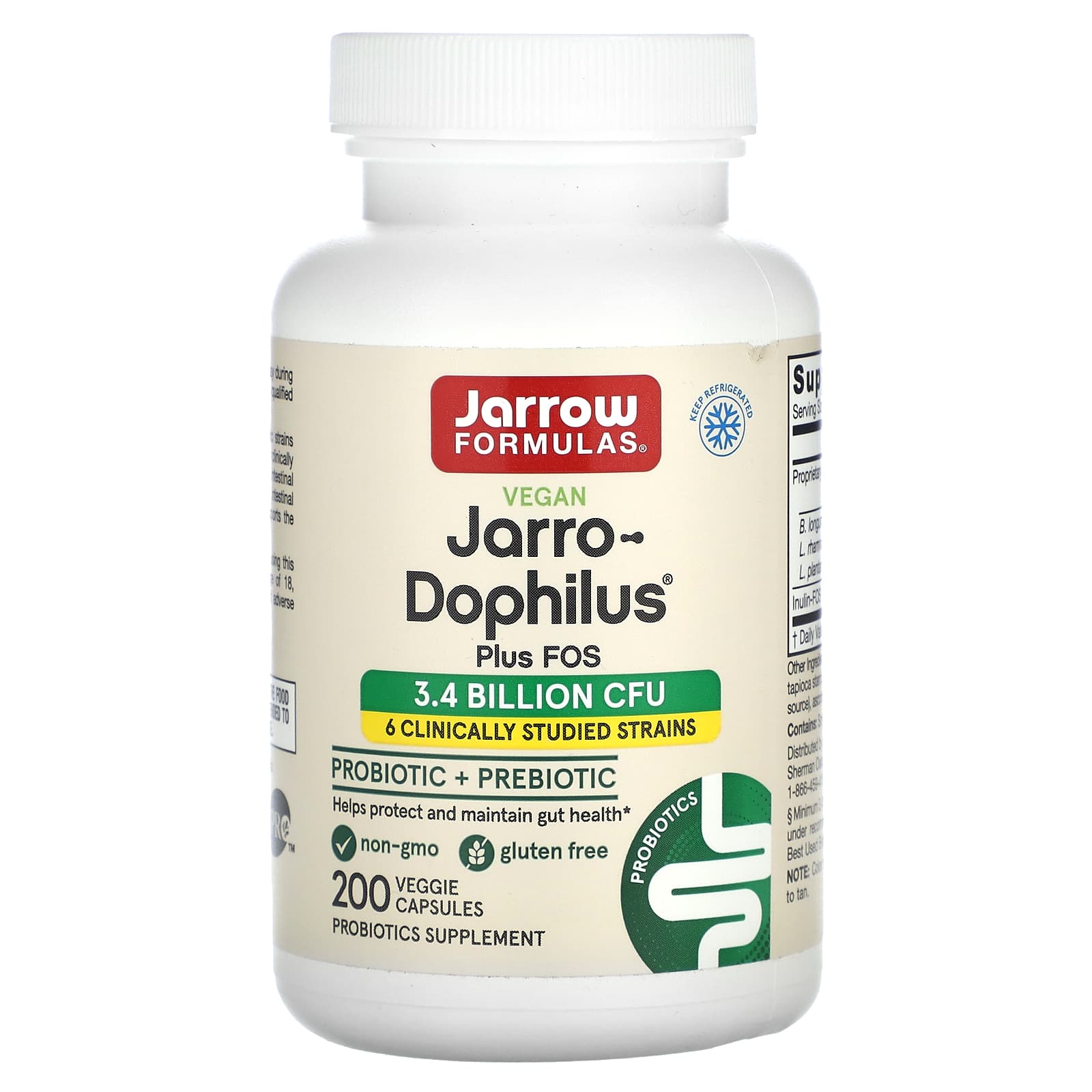 Jarro-Dophilus + FOS - 200 cápsulas vegetais, Jarrow Formulas