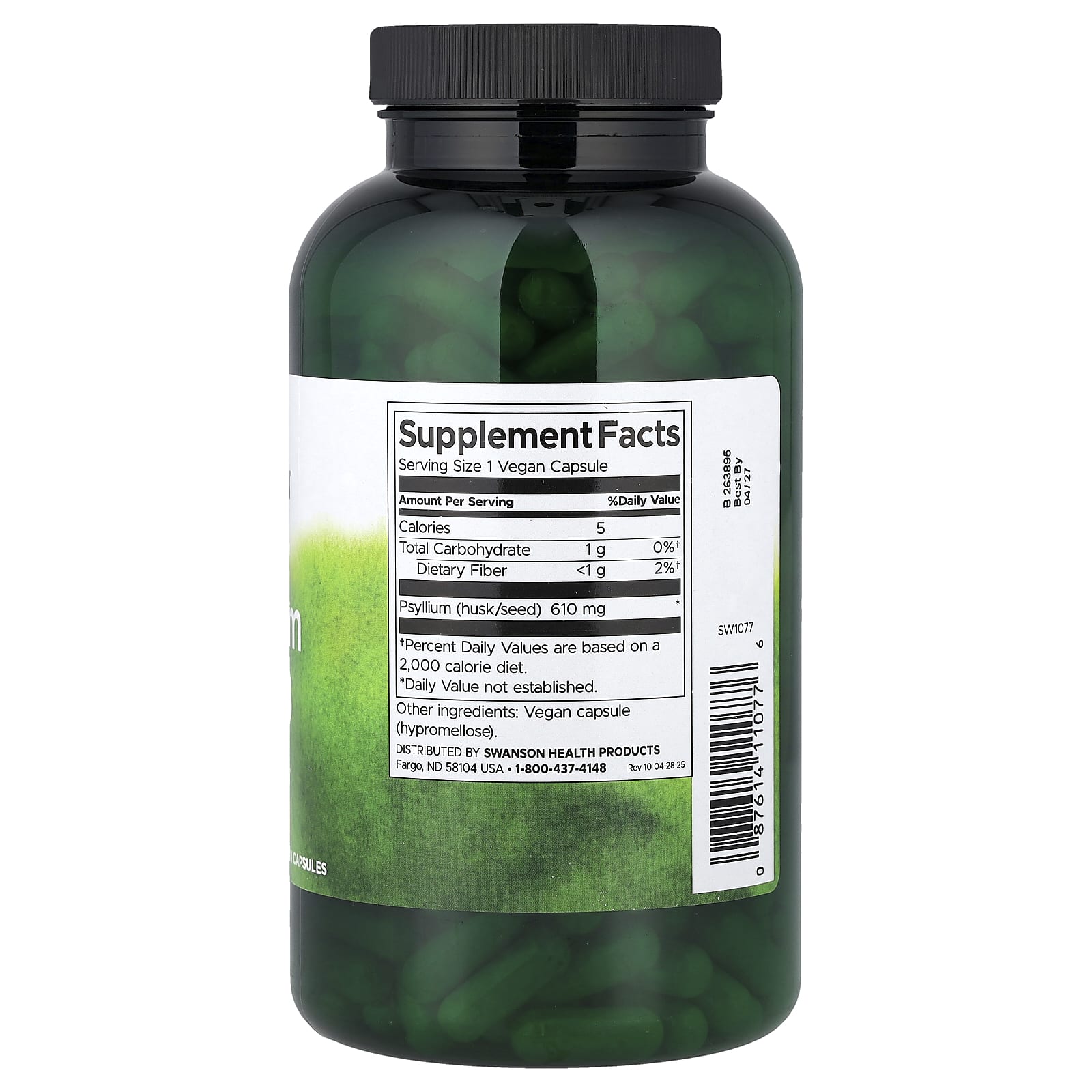 Cascas de Psyllium, 610 mg, 300 Cápsulas Veganas, Swanson