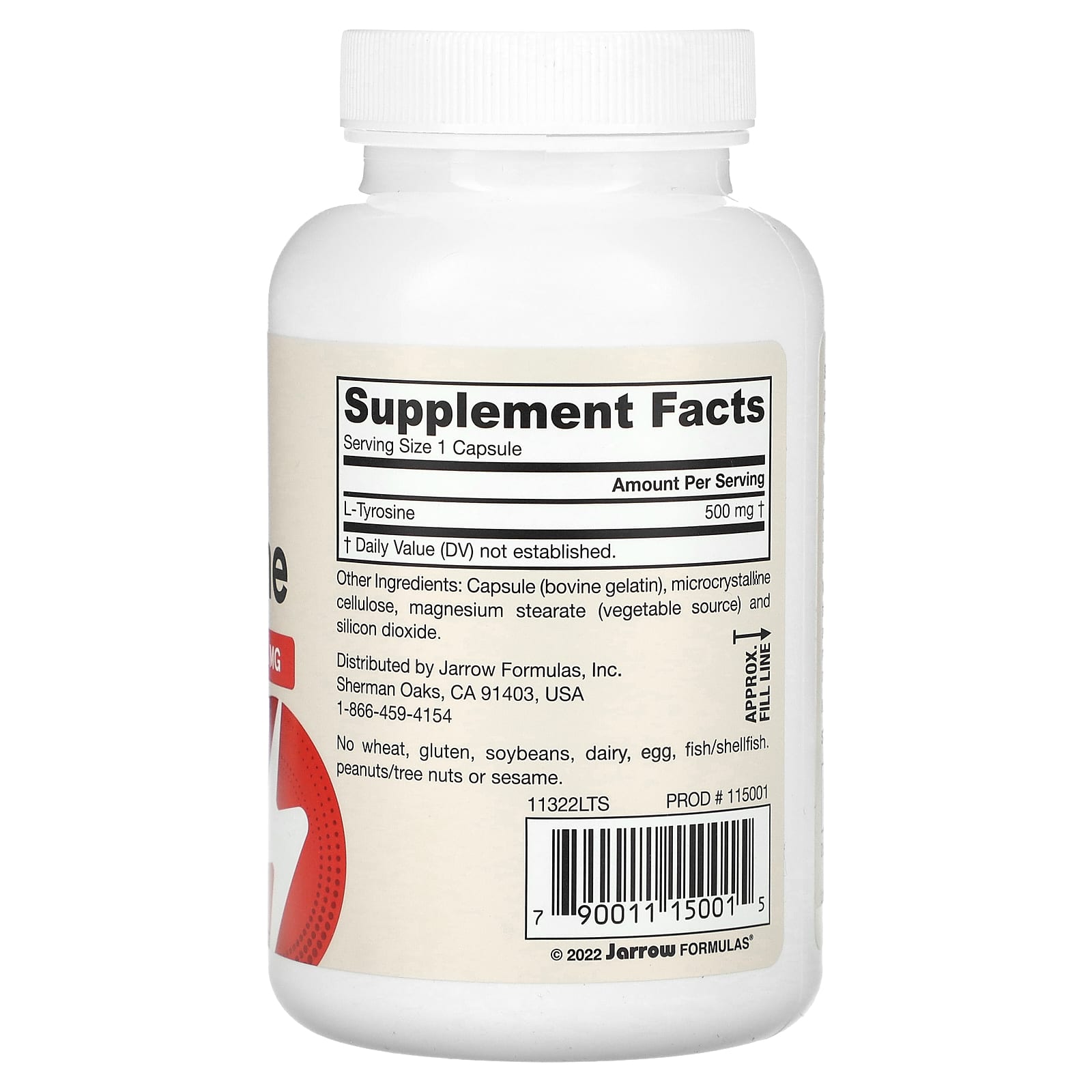 L-Tirosina, 500mg - 100 cápsulas, Jarrow Formulas