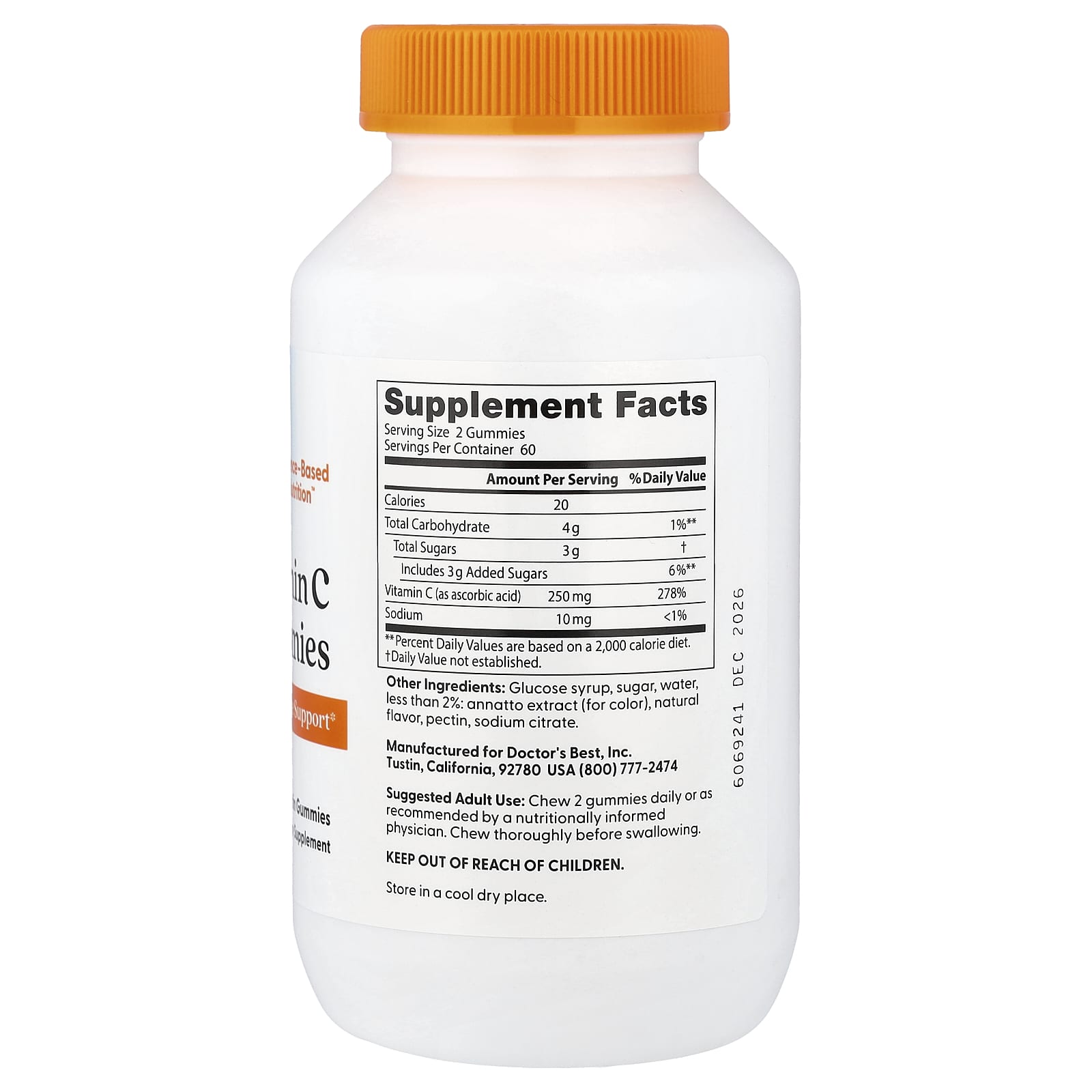 Vitamina C 250 mg, Laranja, 120 Gomas, Doctor's Best