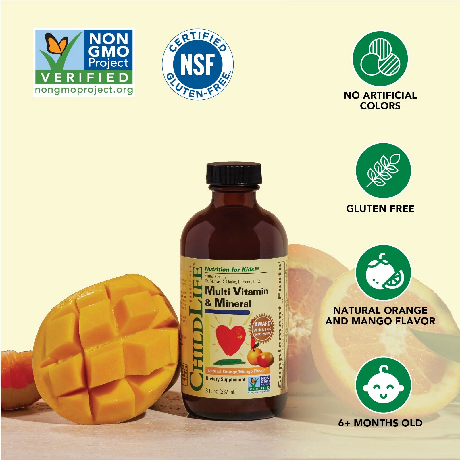 Multivitamínico e mineral, laranja/manga natural - 237 ml. - Child Life