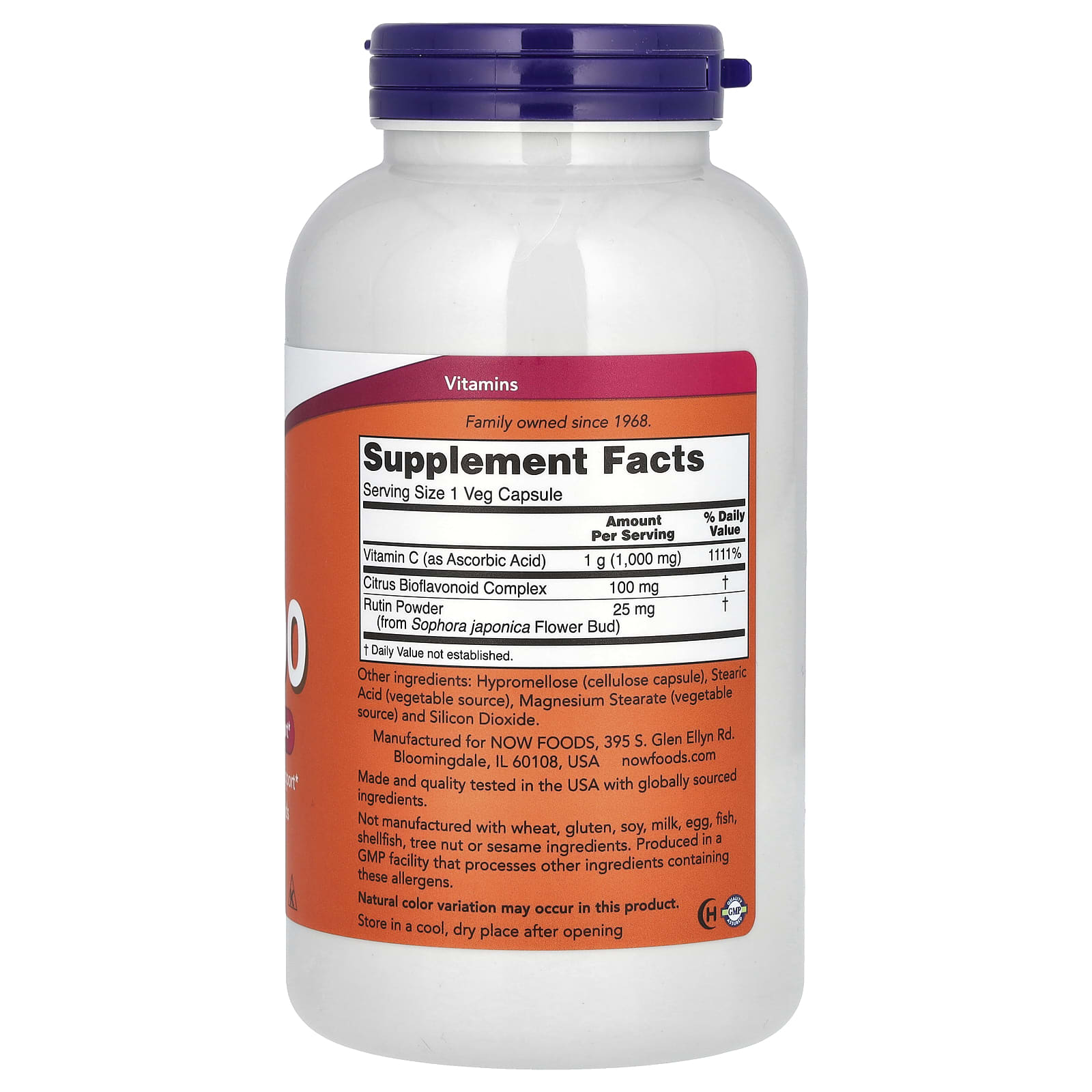 Vitamina C-1000 com 100mg de Bioflavonoides, 250 vcaps, Now Foods