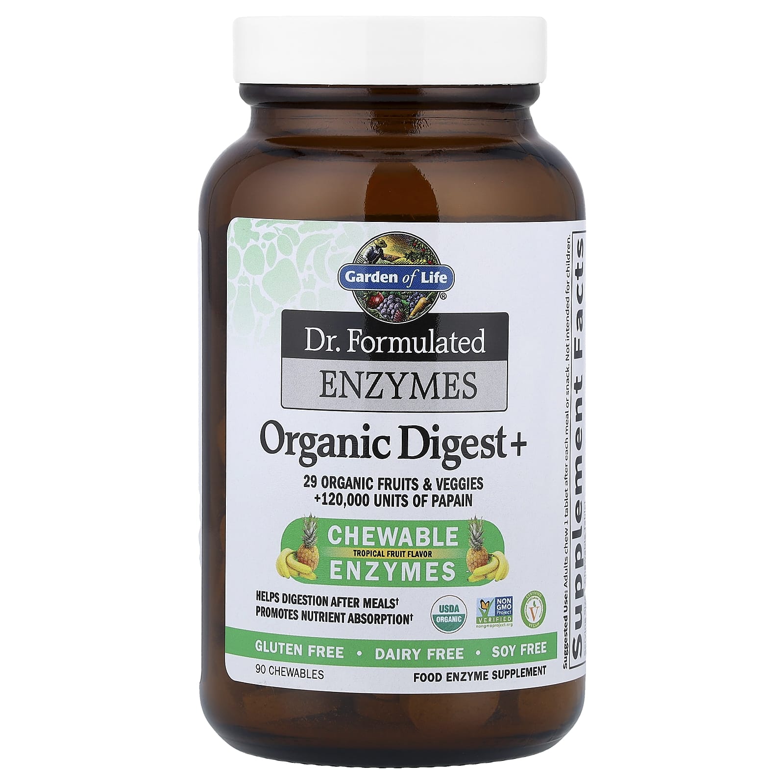 Dr. Formulated Digest+, Frutas Tropicais - 90 comprimidos mastigáveis, Garden of Life