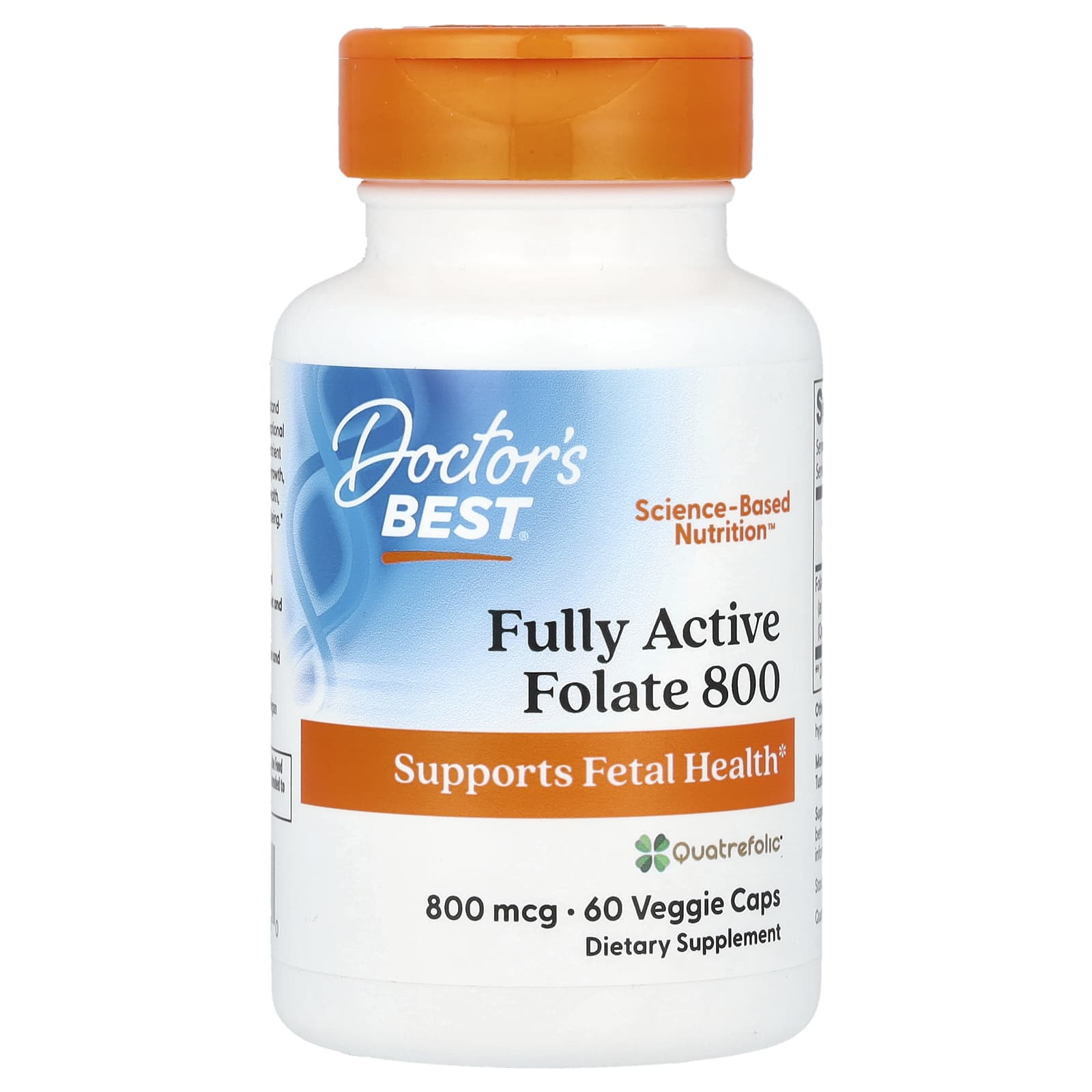 Folato totalmente ativo 800 mcg com Quatrefolic, 60 cápsulas vegetais, Doctor's Best