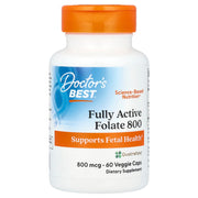 Folato totalmente ativo 800 mcg com Quatrefolic, 60 cápsulas vegetais, Doctor's Best