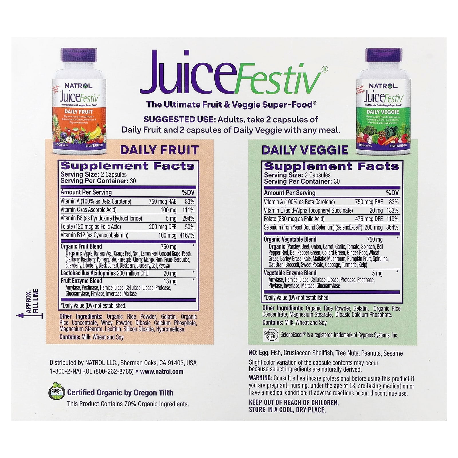 JuiceFestiv, Frutas e Vegetais Diários - 60 + 60 cápsulas - Natrol