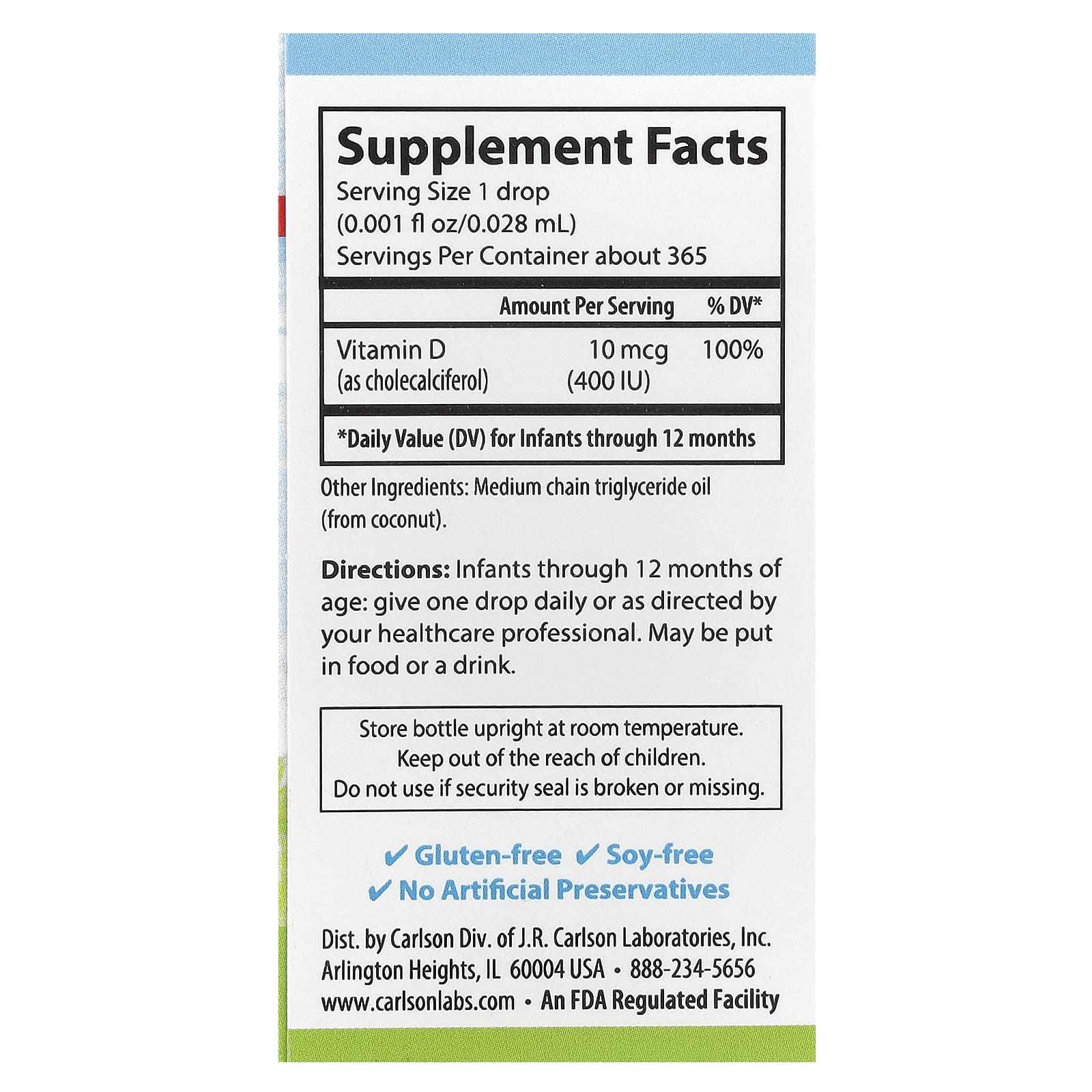 Super Daily D3 para Bebê - 400 UI - 10 ml. - Carlson Labs