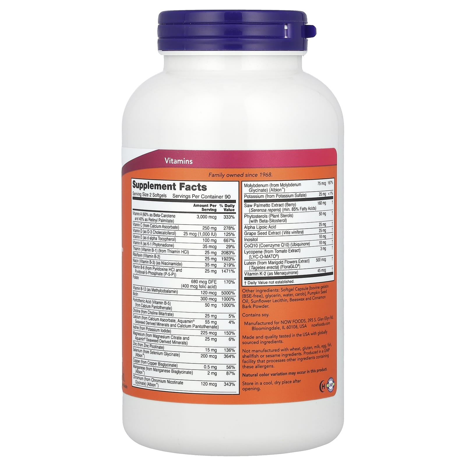 ADAM, Multivitamínico Masculino Superior, 180 Cápsulas Gelatinosas, Now Foods