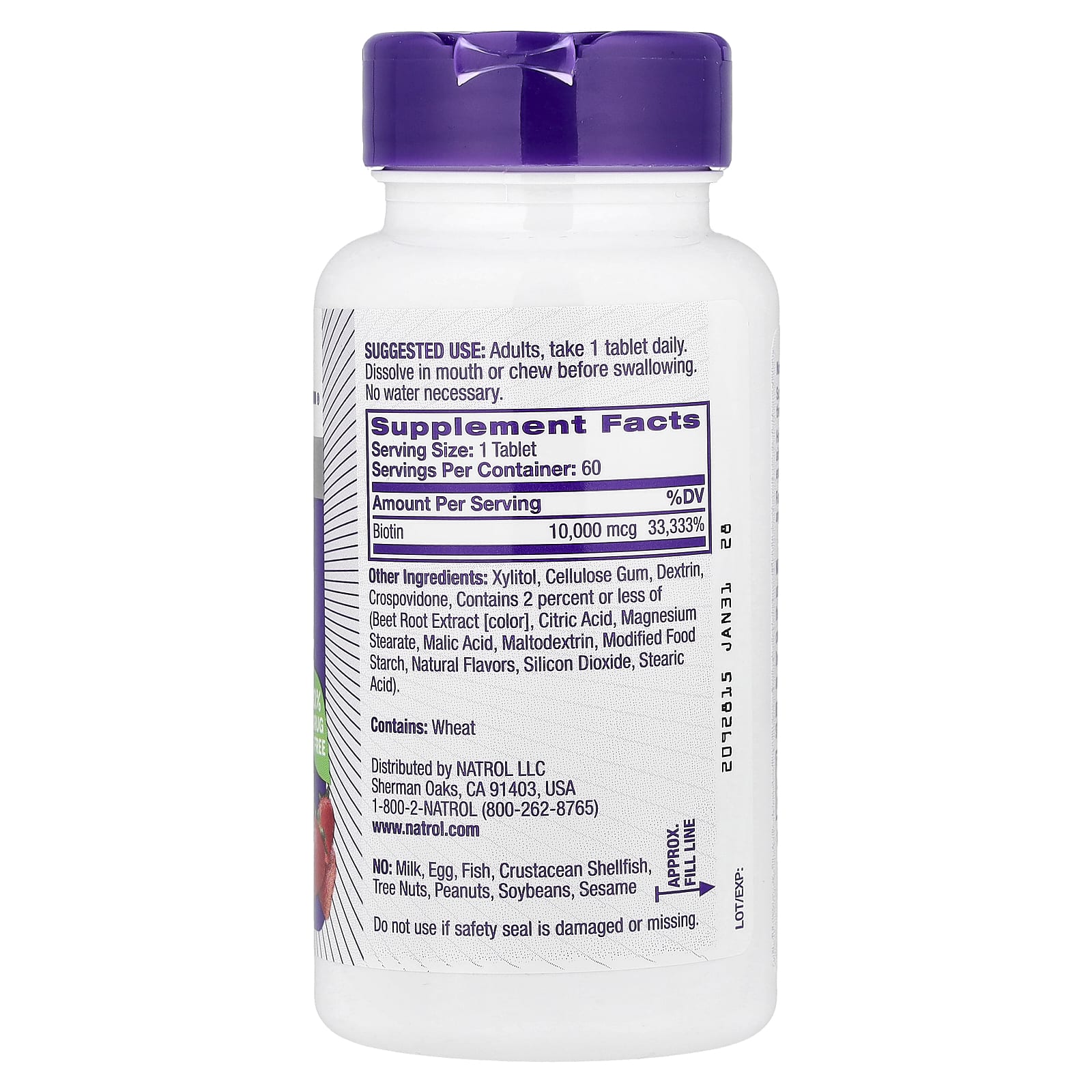 Biotina de dissolução rápida, 10000mcg (morango) - 60 comprimidos - Natrol