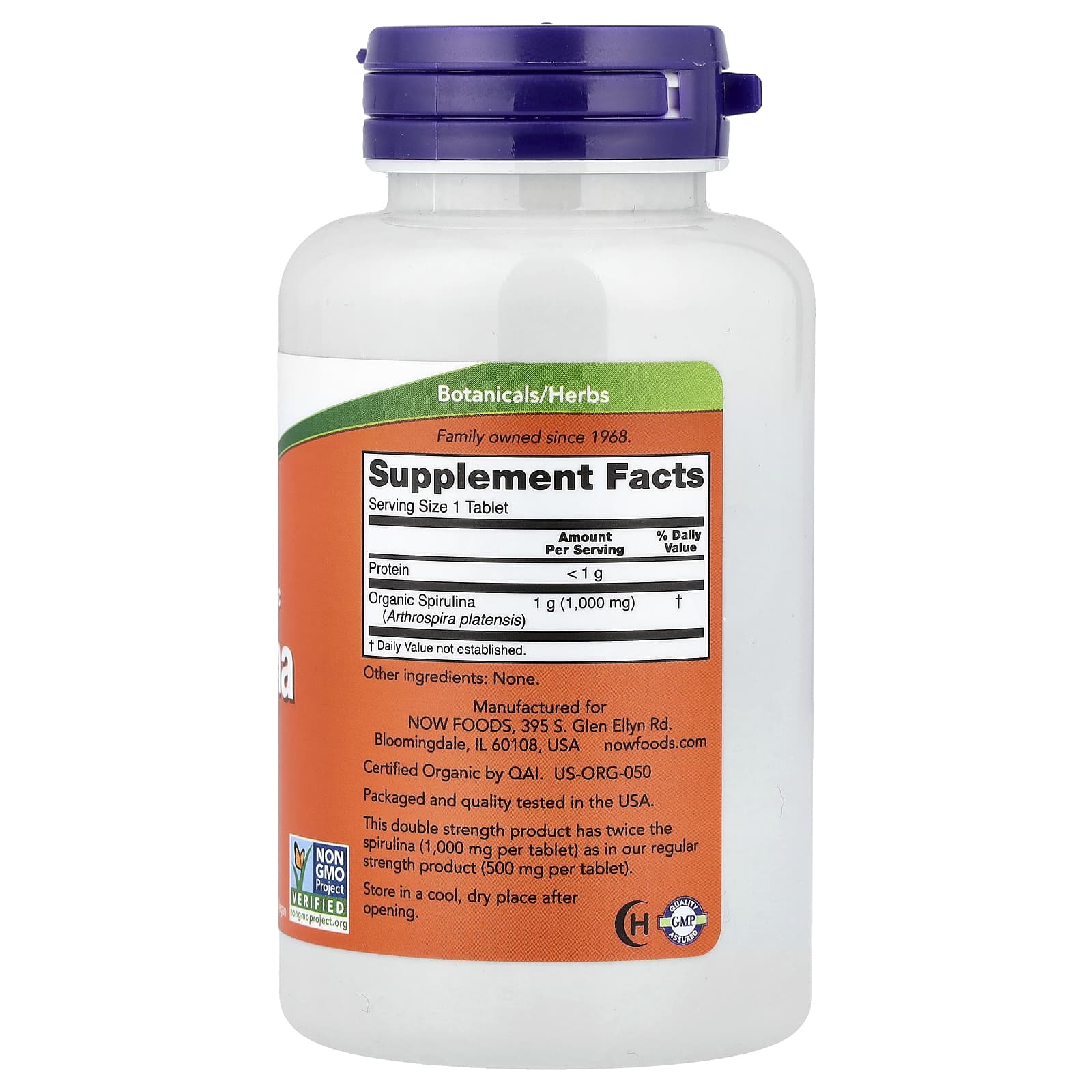 Spirulina Dupla Força 1000 mg, 120 Comprimidos, Now Foods