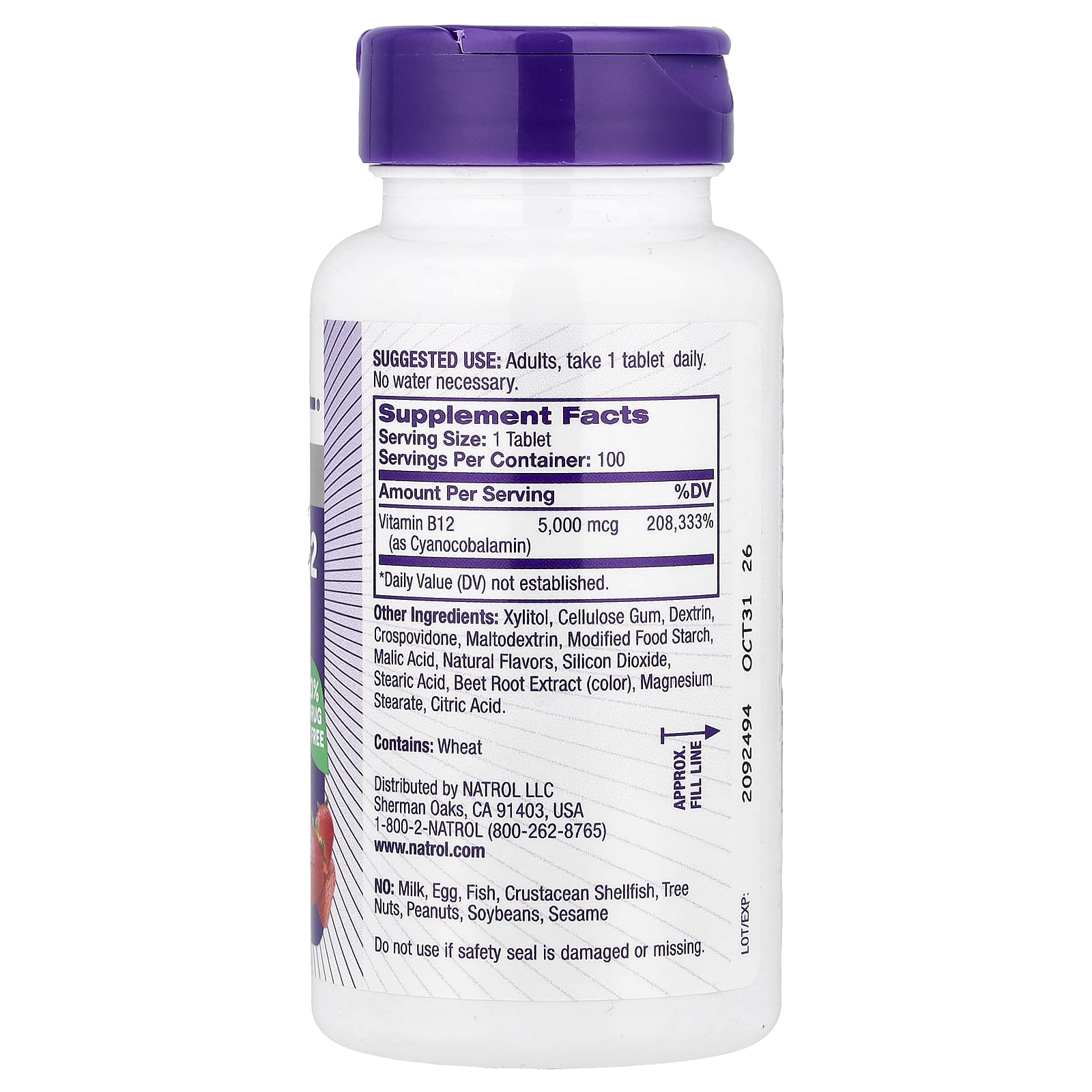 Vitamina B-12 de dissolução rápida, 5000 mcg - 100 comprimidos - Natrol