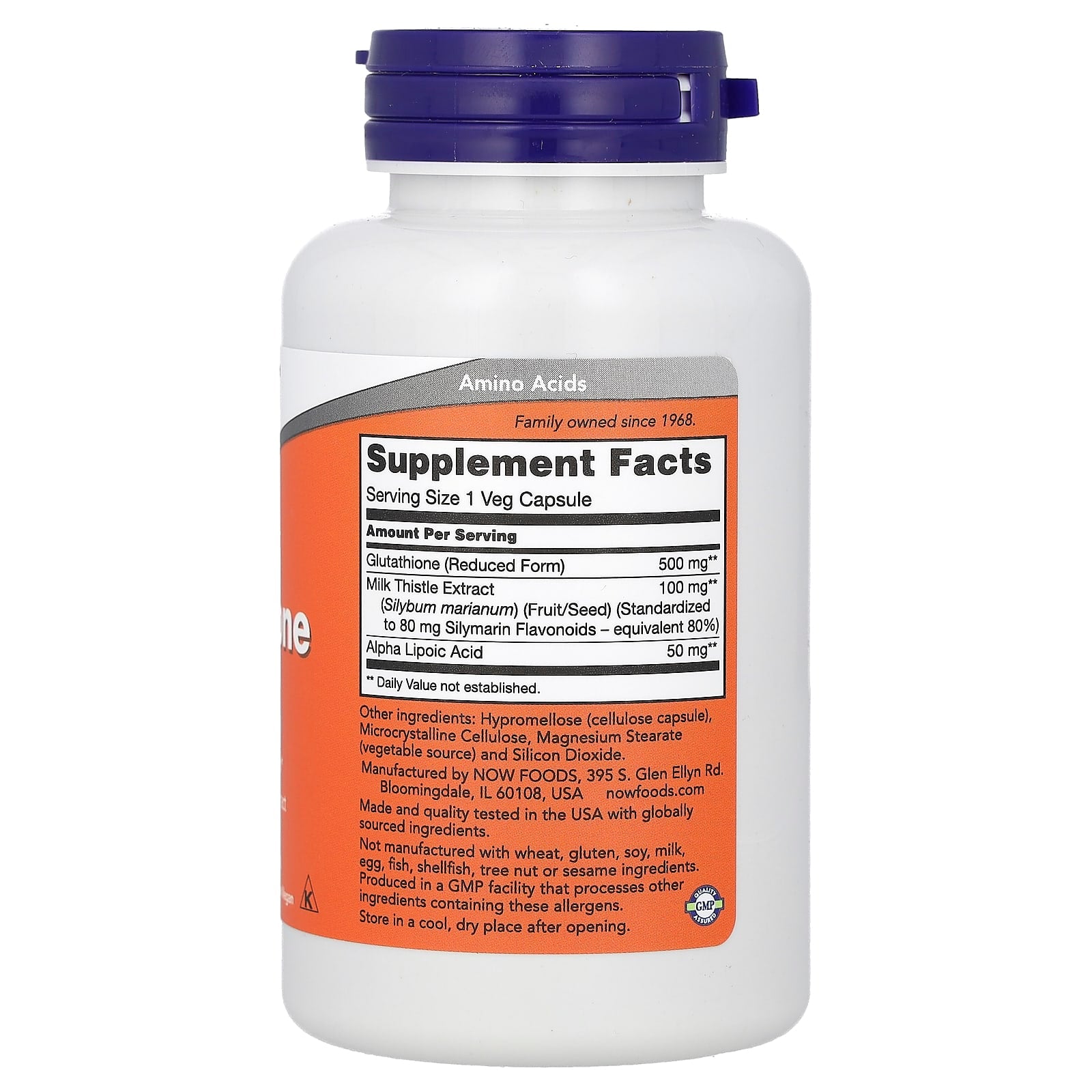 Glutationa com Extrato de Cardo Mariano e Ácido Alfa Lipóico - 500mg, 60 vcaps, Now Foods
