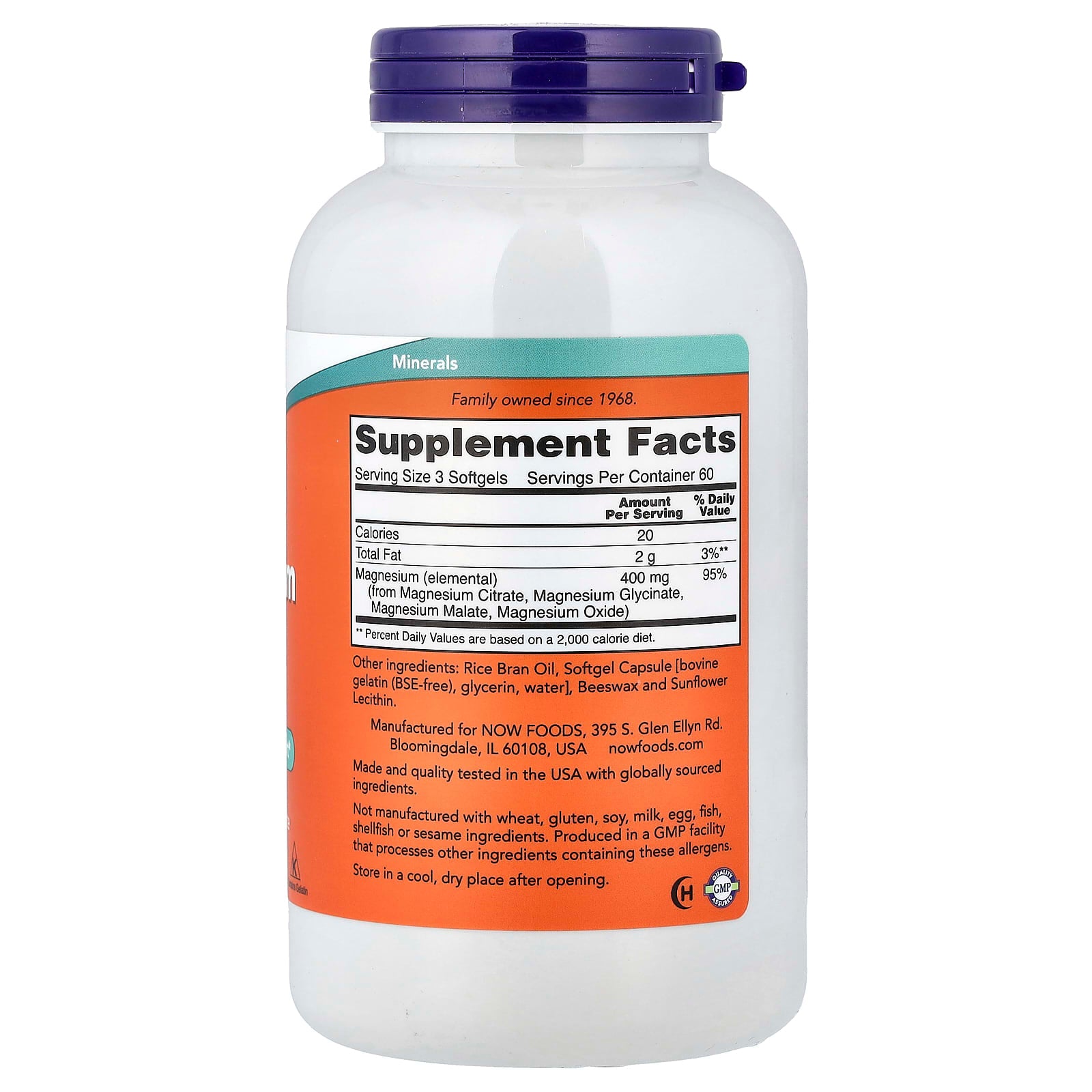 Cápsulas gelatinosas de citrato de magnésio, 180 softgels, Now Foods