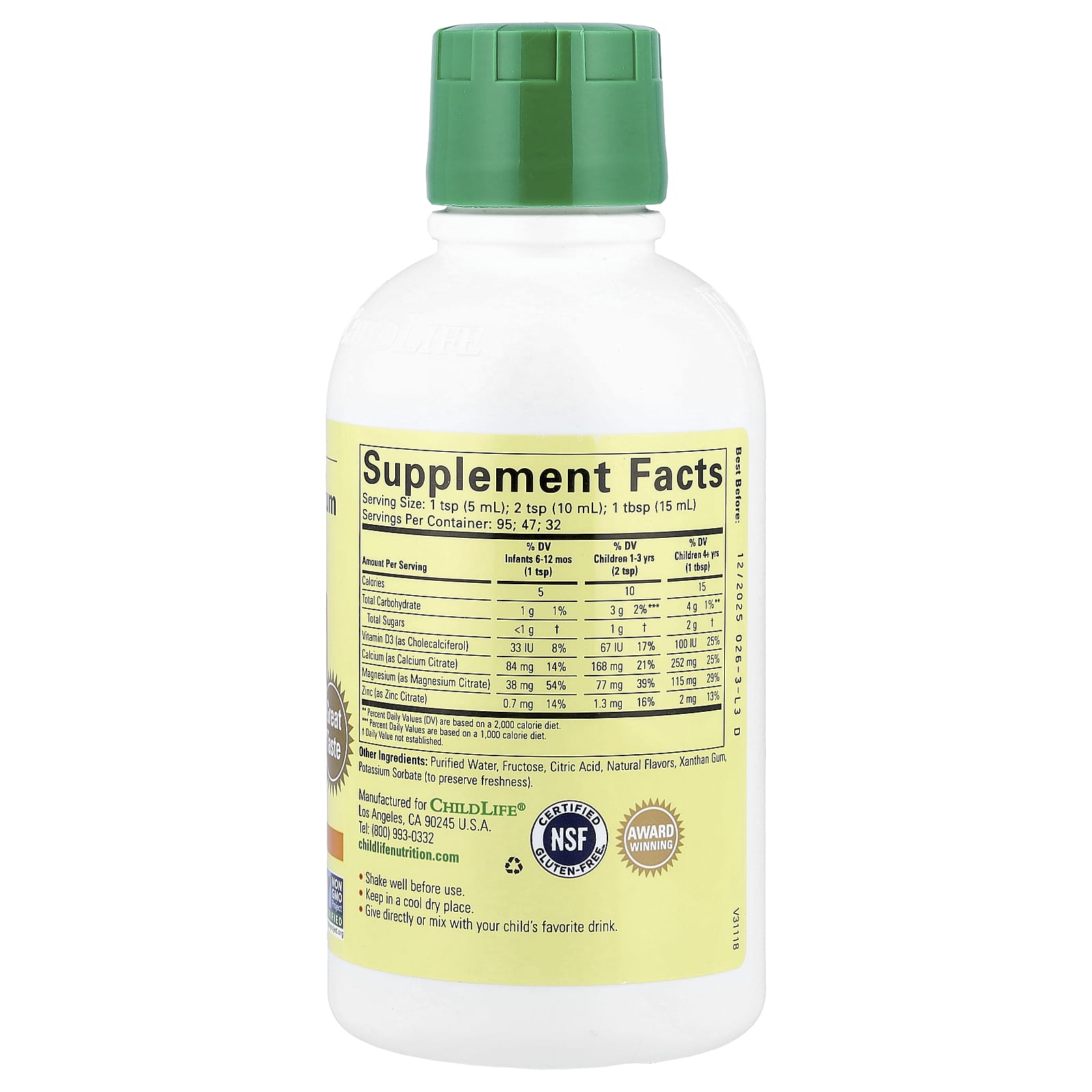 Cálcio líquido com magnésio, laranja natural - 473 ml. - Child Life