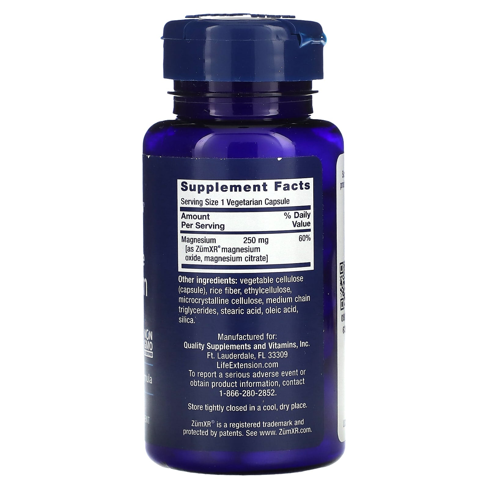 Magnésio de Liberação Prolongada 250 mg, 60 Cápsulas, Life Extension