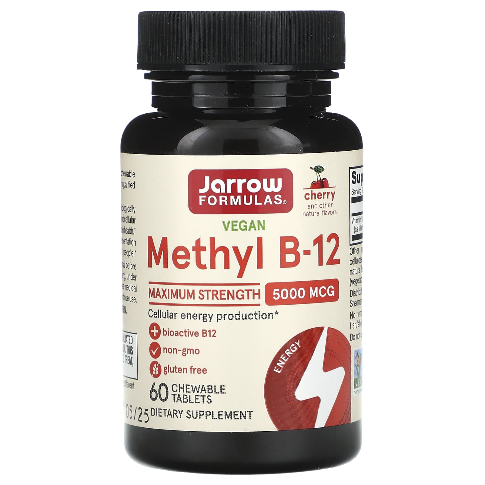 Metil B-12 5000 mcg e Metil Folato 800 mcg Cereja, 60 Comprimidos Mastigáveis, Jarrow Formulas